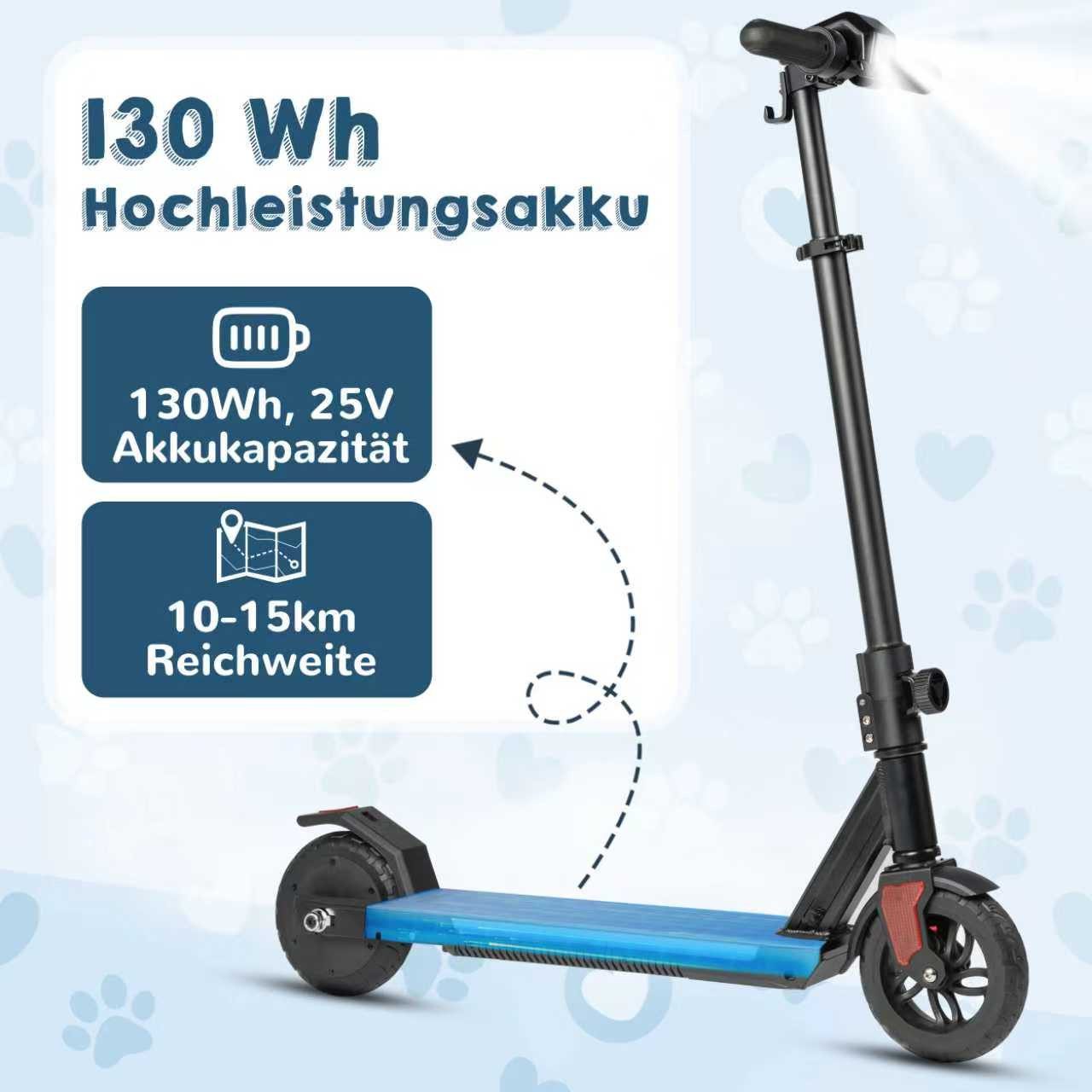 Vankel Elektro-Kinderroller E-Scooter für Kinder, ab 10 Jahren, klappbar, höhenverstellbar, 14 km/h, Bunte Leuchten, max. 15km Reichweite