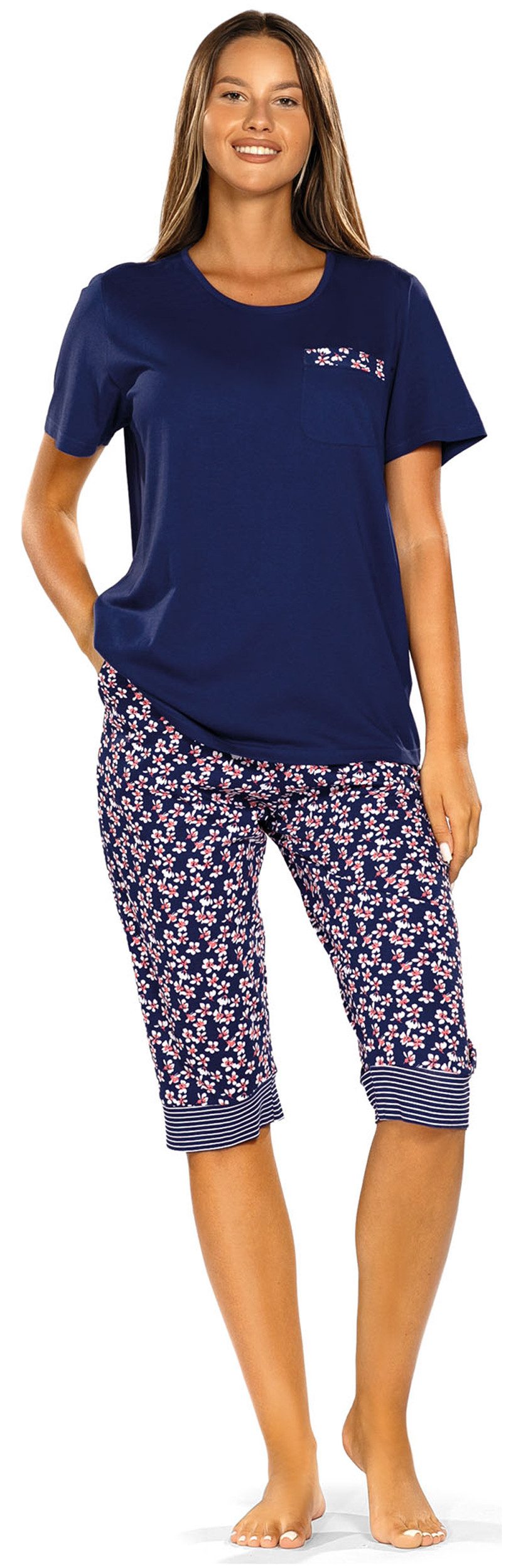 comtessa Schlafanzug Feeling Good (Set, 2 tlg., 2-teilig) Damen Pyjama 2-teilig Caprihose Baumwolle große Größen
