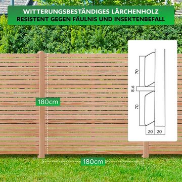 Endorphin Zaun Rhombus-Sichtschutzzaun Lärche, 9x Elemente [180x180cm] & 10x Holz-Pf