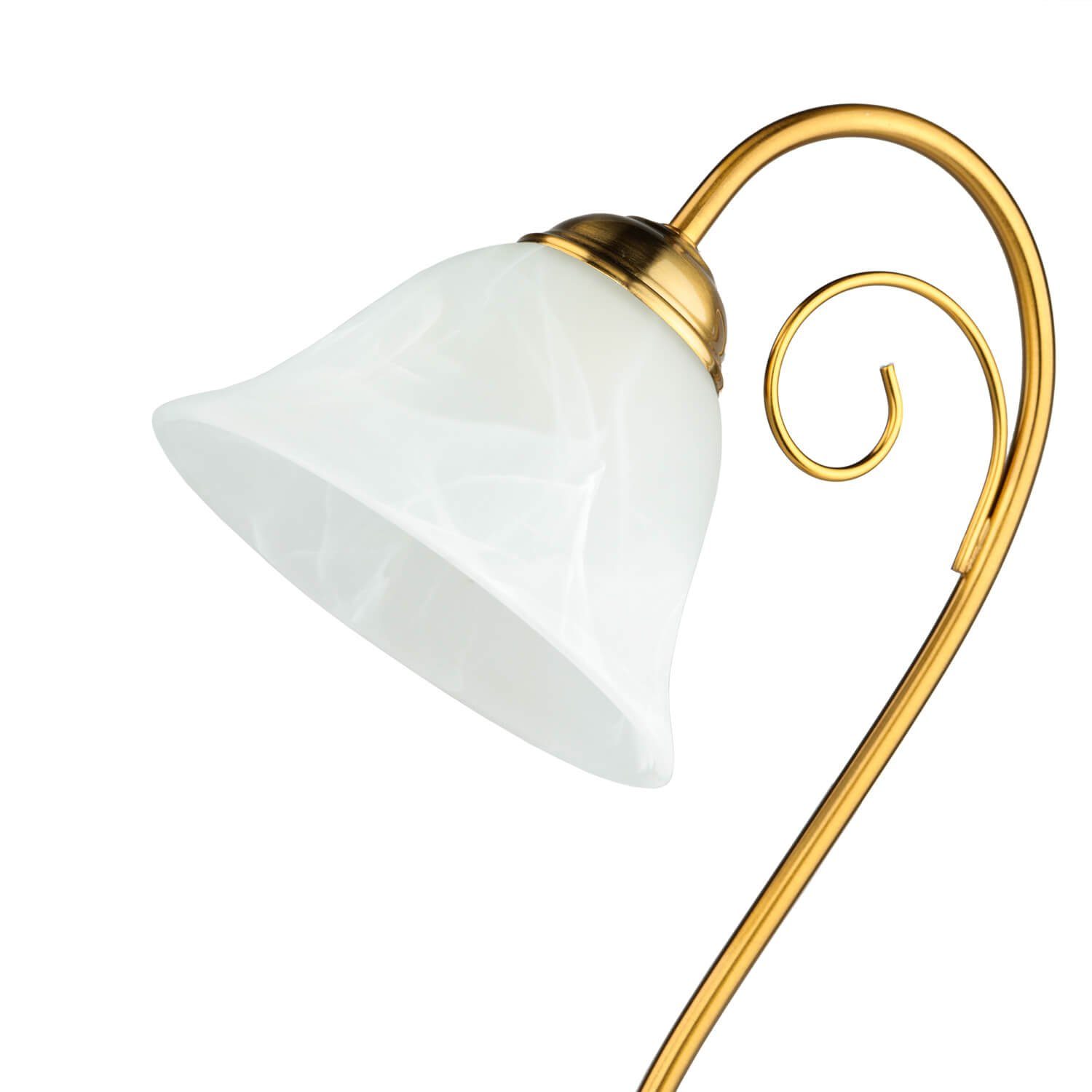 Licht-Erlebnisse Nachttischlampe ATHEN, ohne Leuchtmittel, Tischlampe Weiß Messing E14 43 cm Glas Metall Leselampe