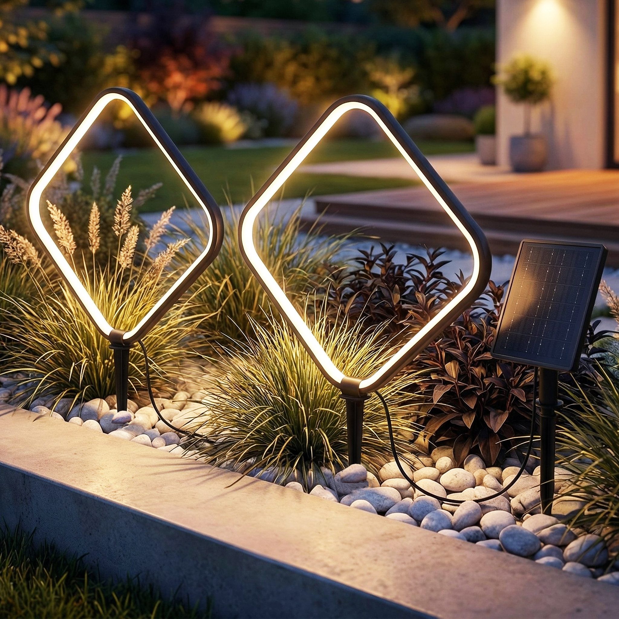 Arnusa LED Solarleuchte Solar Gartenstecker modern Aluminium Wegeleuchte Erdspieß warmweiß, LED fest integriert, warmweiß, Gartenbeleuchtung für Beete, Balkon und Blumenkübel
