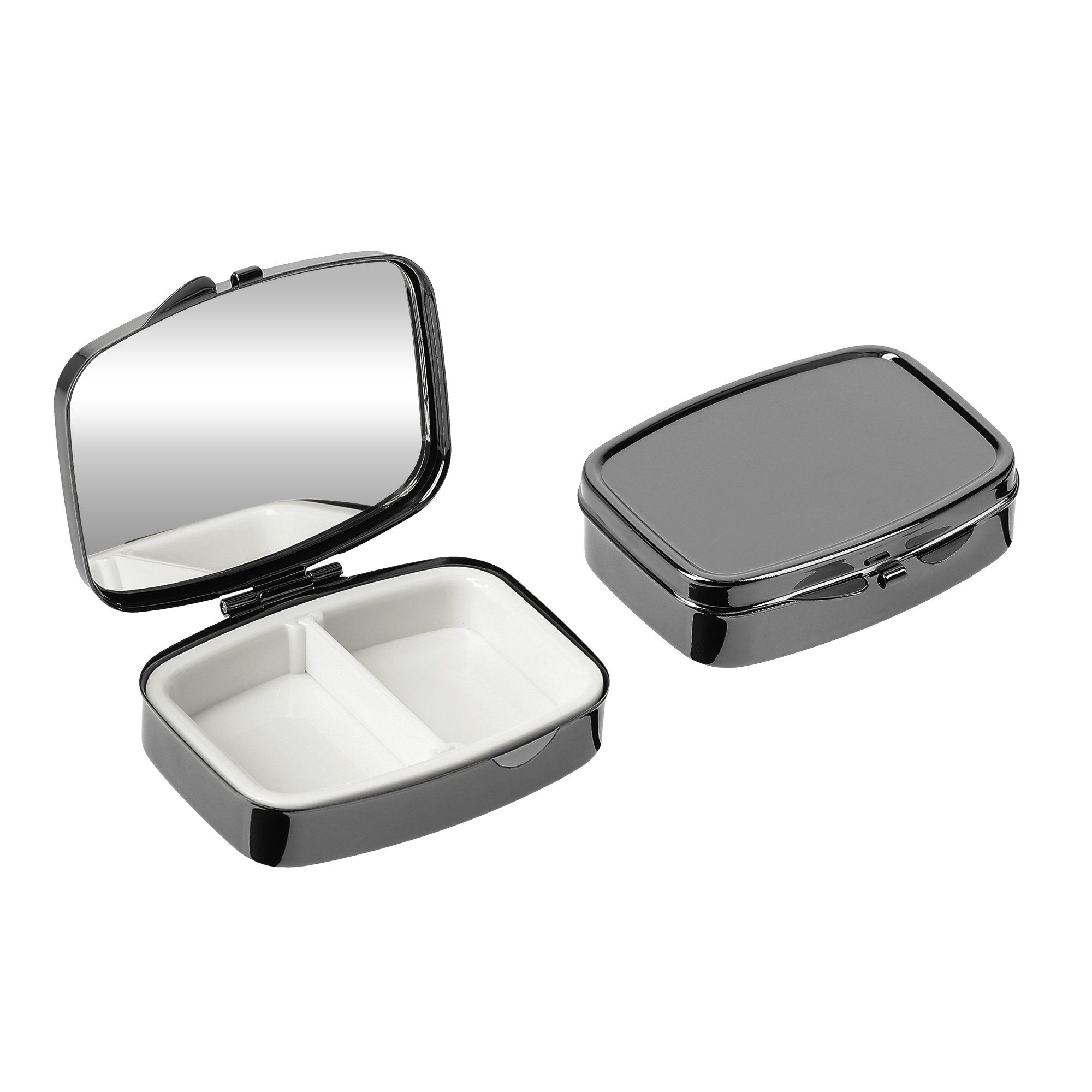 kwmobile Pillendose 2x Edelstahl Tablettenbox mit 2 Fächern - 5,5 x 4 x 1,5cm (2 St), Pillendose klein Tablettendose Tragbare Pillenbox Medikamentenbox Dose