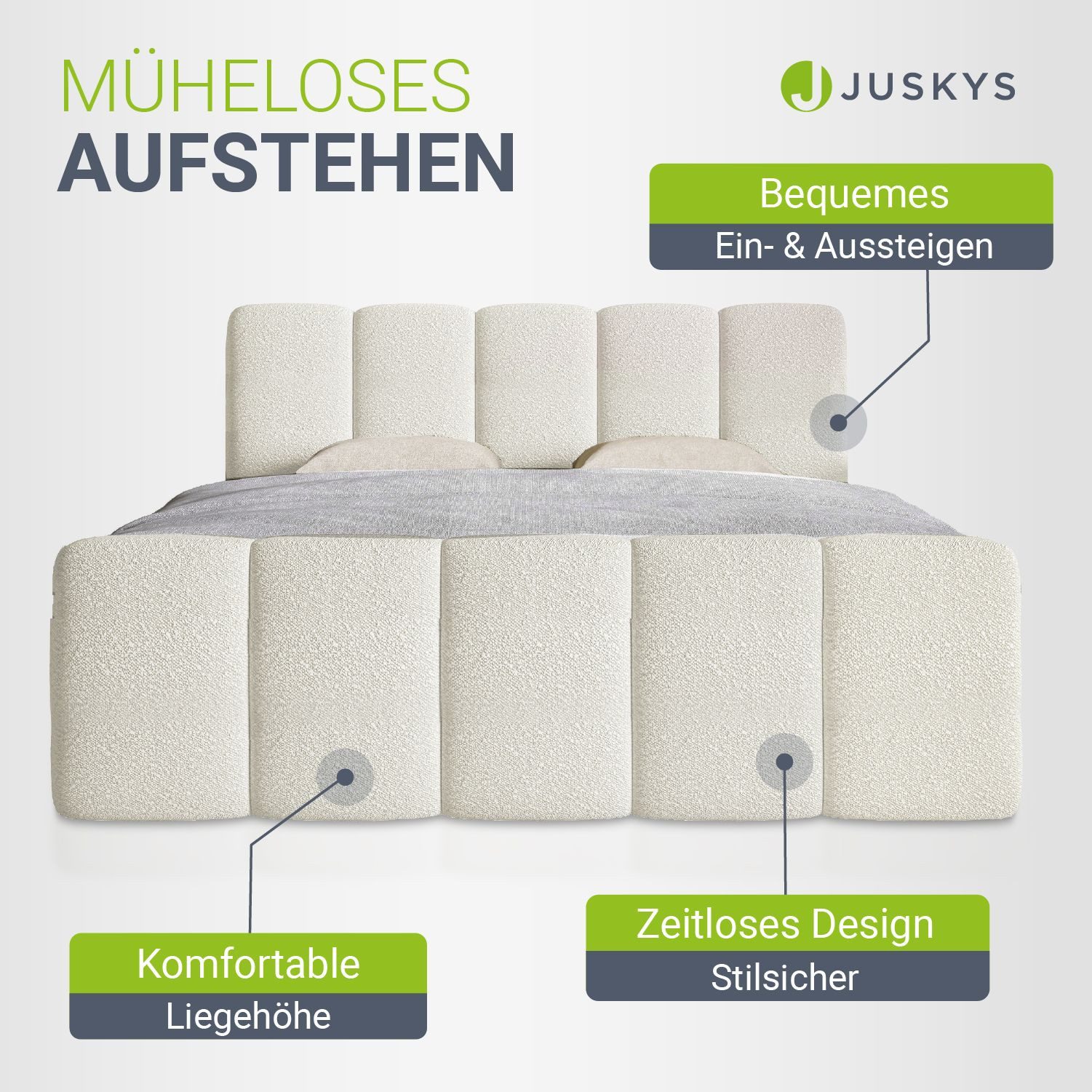 Juskys Boxspringbett Manitoba, Bett mit Federkernmatratze, Topper und gepolstertem Kopfteil