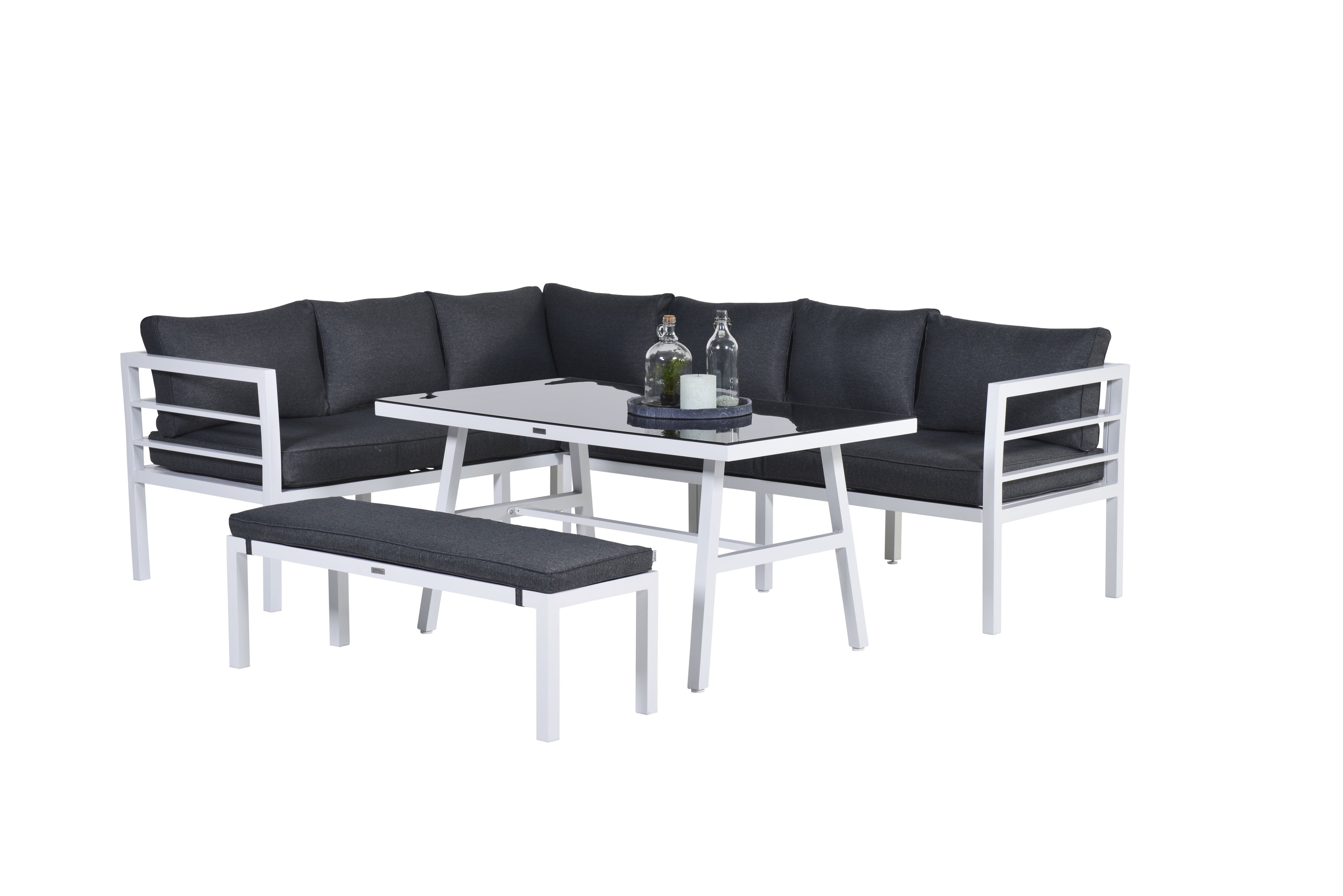 Garden Impressions Gartenlounge-Set Blakes links weiß Dining Ecklounge Set, (Spar-Set, 3-tlg., Ecklounge + XL + Esstisch), wetterfest / langlebig / pflegeleicht
