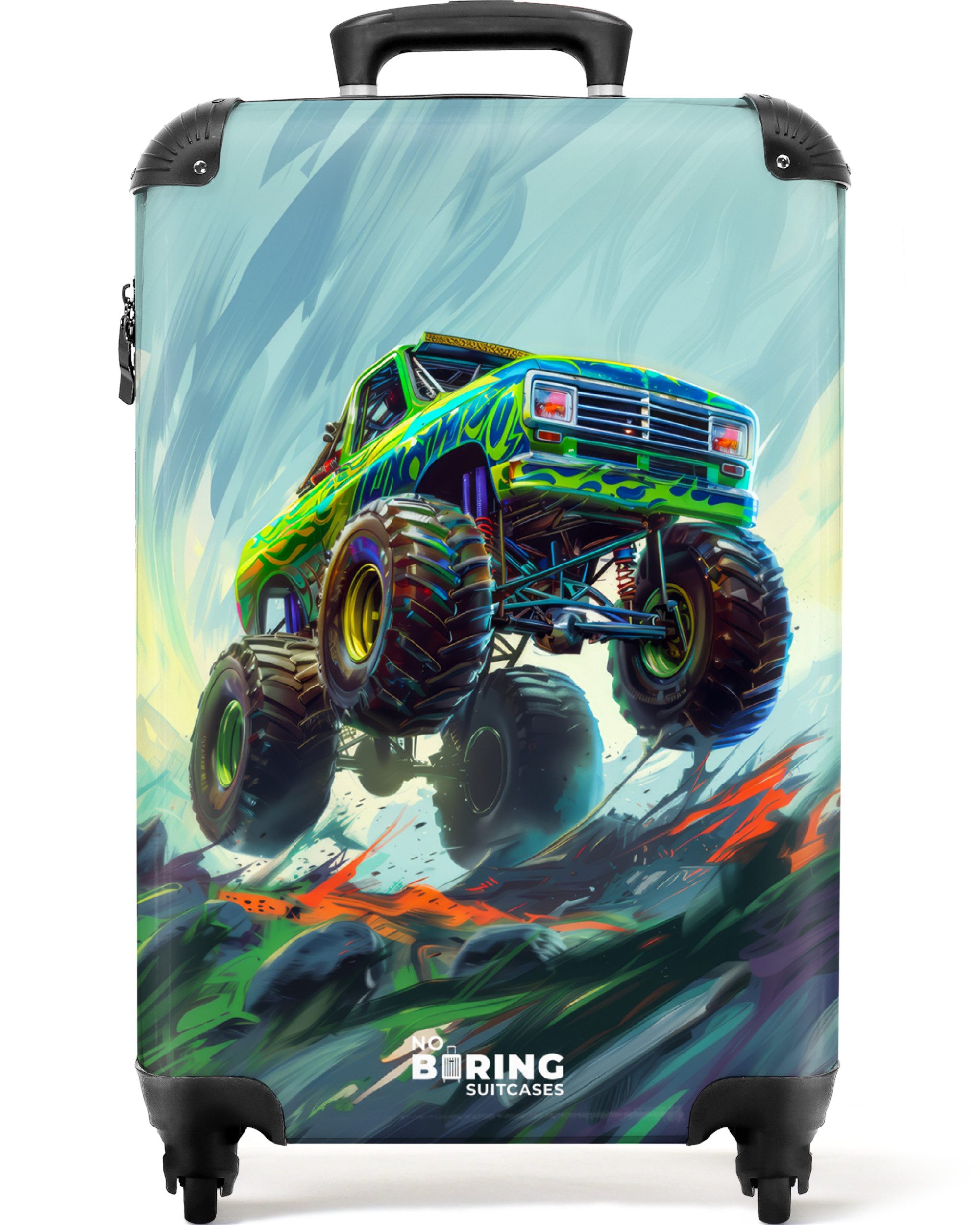 Kinderkoffer Grüner Monstertruck mit Pinselstrichen 55x35x20cm