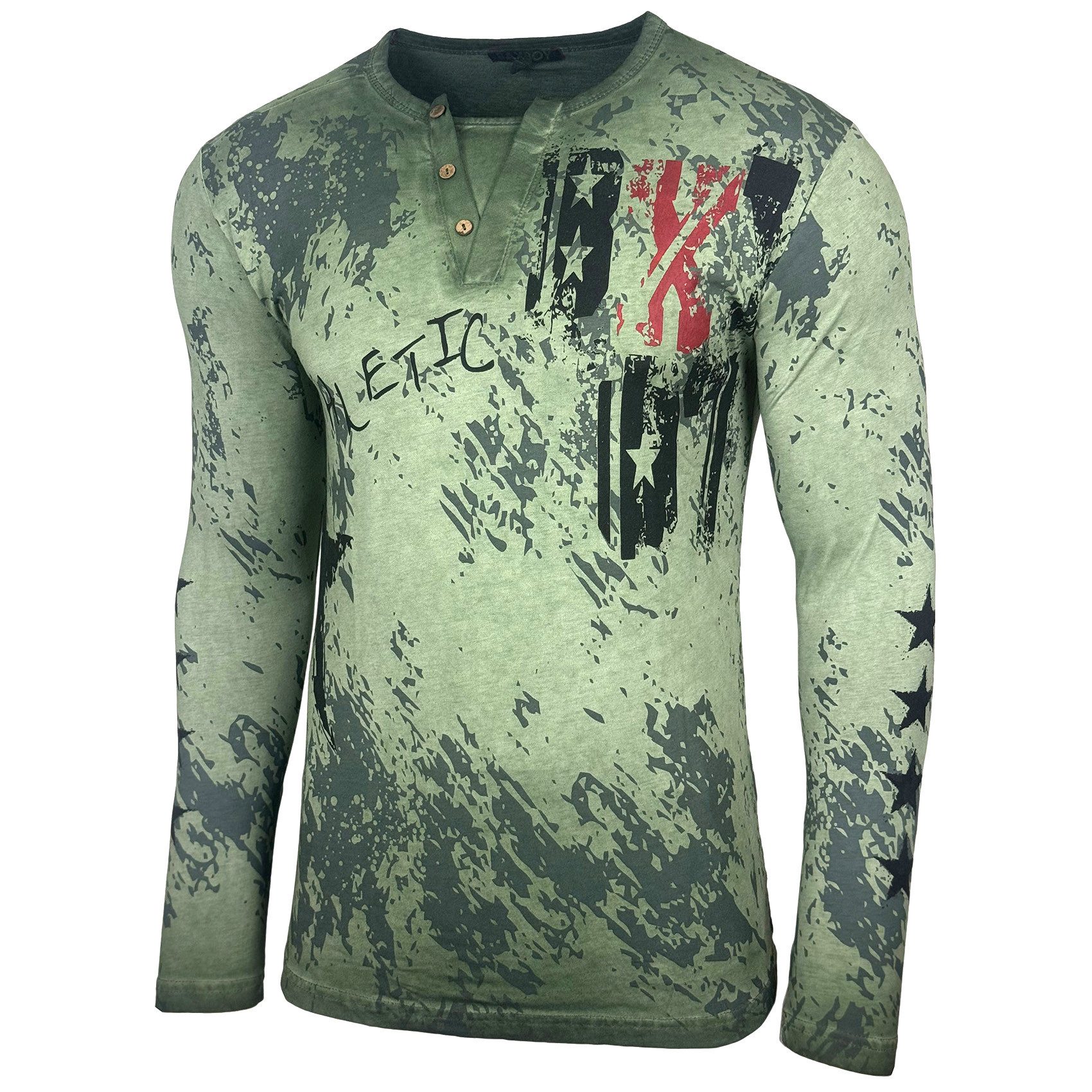Baxboy Longshirt Langarmshirt mit trendigem All-Over Logo-Print mit Knopfle günstig online kaufen