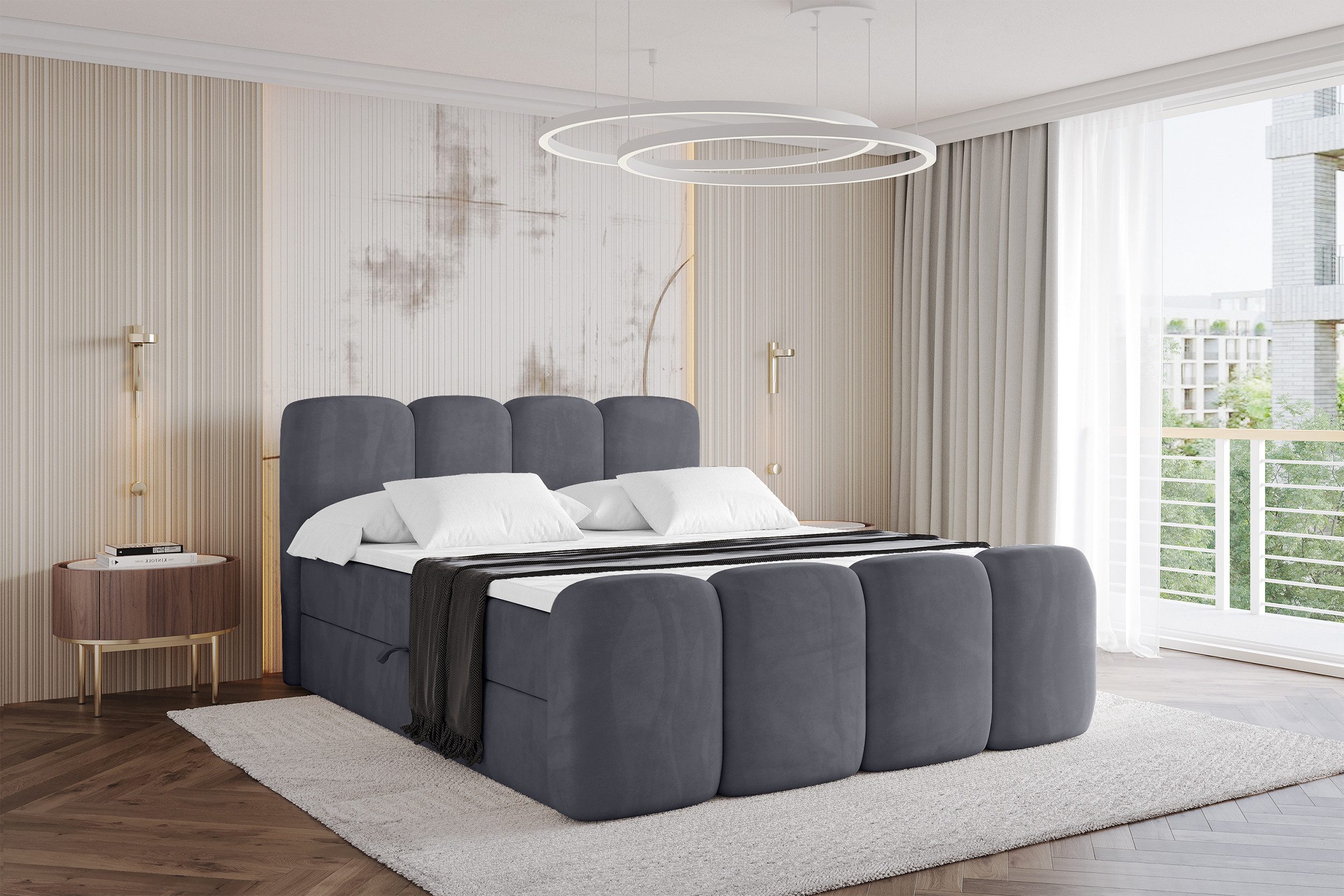 ALTDECOR Boxbett NINA-Z (Multipocket-Matratze H4, H3 Matratze Bonellfederung, Topper, Kopfteil), Doppelbett mit Fußteil