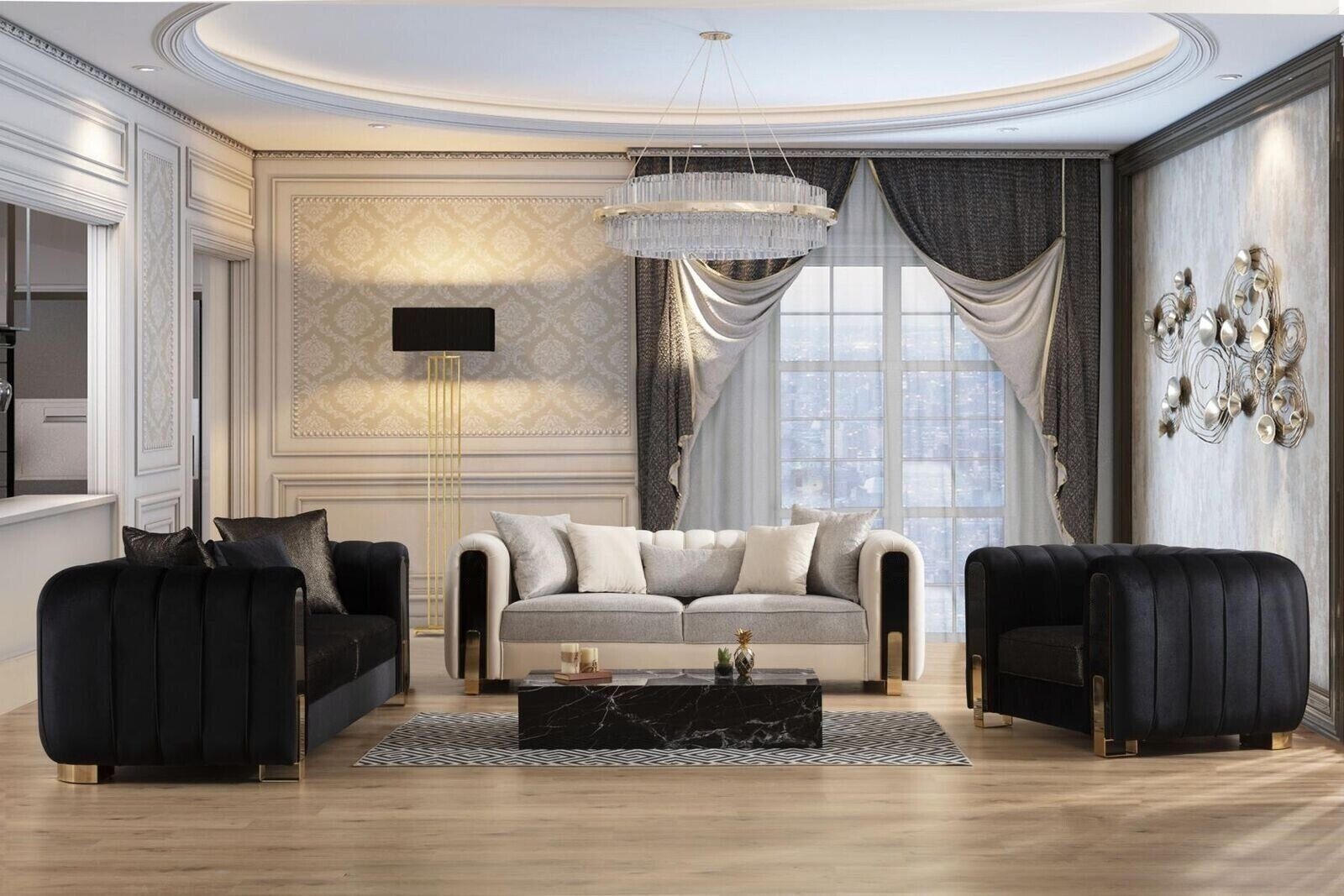 JVmoebel Wohnzimmer-Set Moderne Sofagarnitur 2x Dreisitzer + Sessel Polstermöbel 3tlg, (3-St., 2x 3-Sitzer + 1x Sessel ohne Couchtisch), Made in Europa
