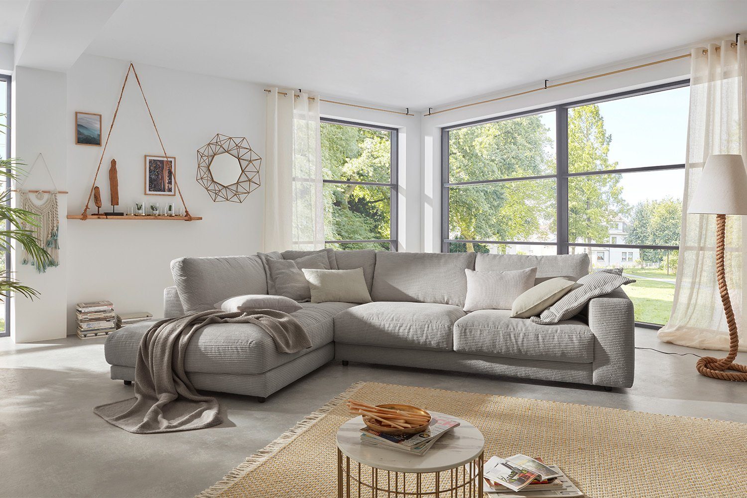 KAWOLA Ecksofa MADELINE, Sofa Cord, Recamiere rechts od. links, versch. Farben grau