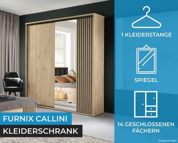 Furnix Kleiderschrank CALLINI C-14 mit Schiebetüren und Spiegel 14 Fächer, Kleiderstange, B179 x T60,2 x H217 cm