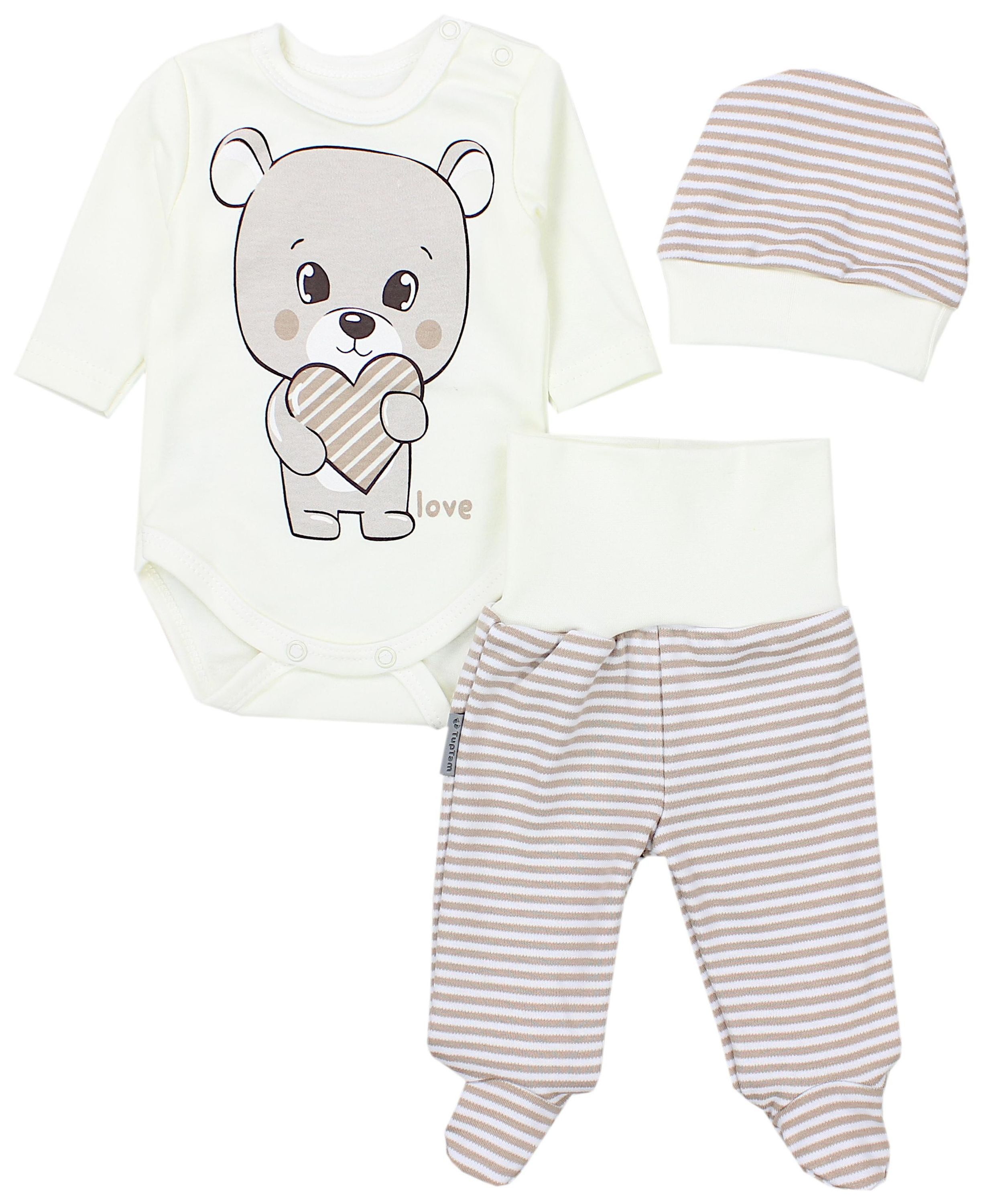 TupTam Langarmbody Baby Mädchen Jungen Bekleidungsset Langarmbody Hose Mütze mit Spruch