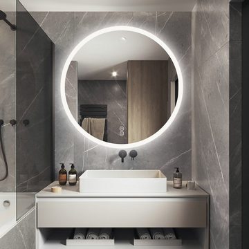 Tidyard Spiegel Runder Badezimmerspiegel mit LED-Leuchten (Wandmontierter, Beschlagfreier, Touch-Schalter, Farbtemperatur Einstellbar), IP44 Wasserdicht, Durchmesser: 80 cm