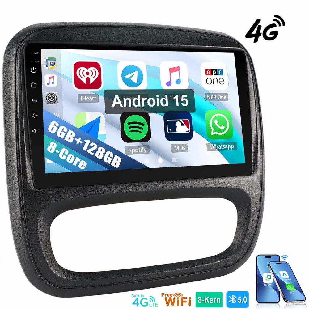 ESSGOO Für Opel Vivaro B 2014–2019/Nissan NV300/Renault Trafic/Fiat Talento Autoradio (RDS, Digitalradio (DAB), FM, AM, 6+128GB 8-Kern Apple Carplay Android Auto SWC EQ BT)