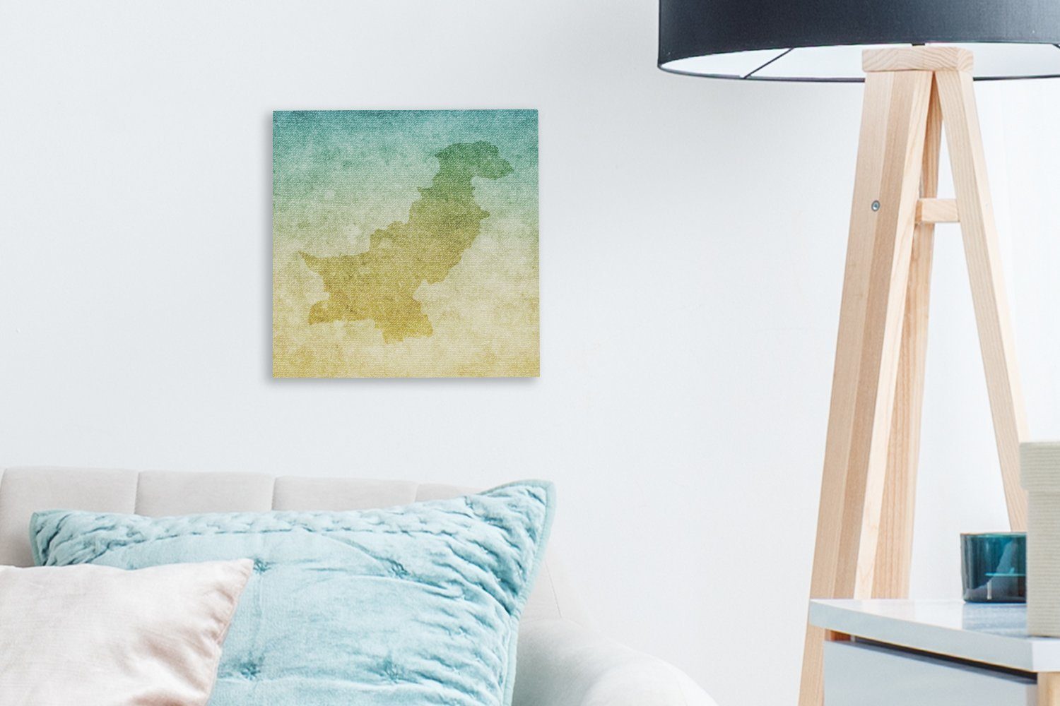 OneMillionCanvasses® Leinwandbild Illustration der Wohnzimmer Leinwand Bilder (1 Pakistan Schlafzimmer Karte St), blau-grün, von für in