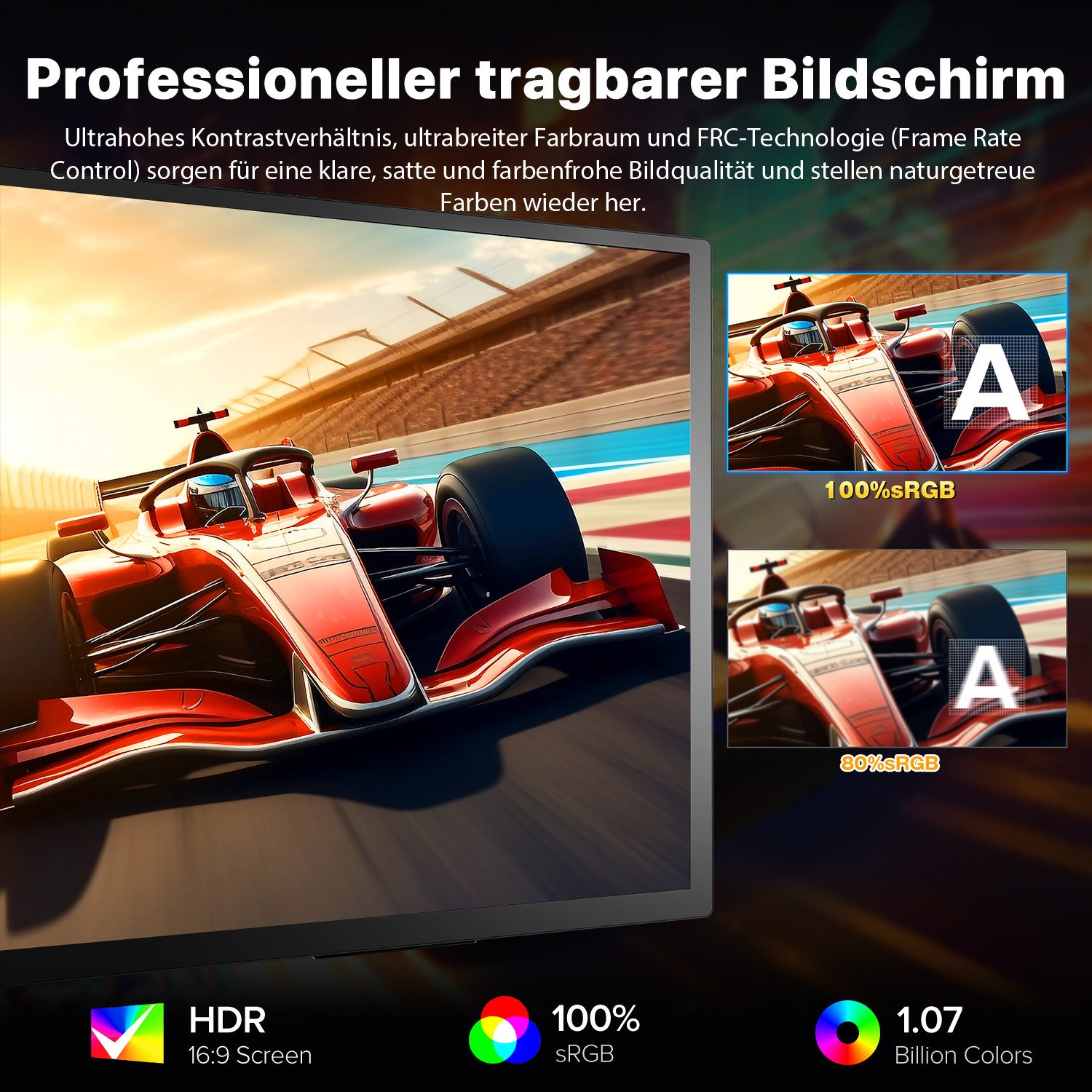 UPERFECT Tragbarer 4K Monitor 18 Zoll, UHD 3840x2160, Mobiler Monitor mit USB-C Portabler Monitor (45,70 cm/18 ", 3840 x 2160 px, 4K, 60 Hz, IPS, Mini HDMI, VESA-Montage, für Laptop/PC/PS5/Switch/Smartphone)