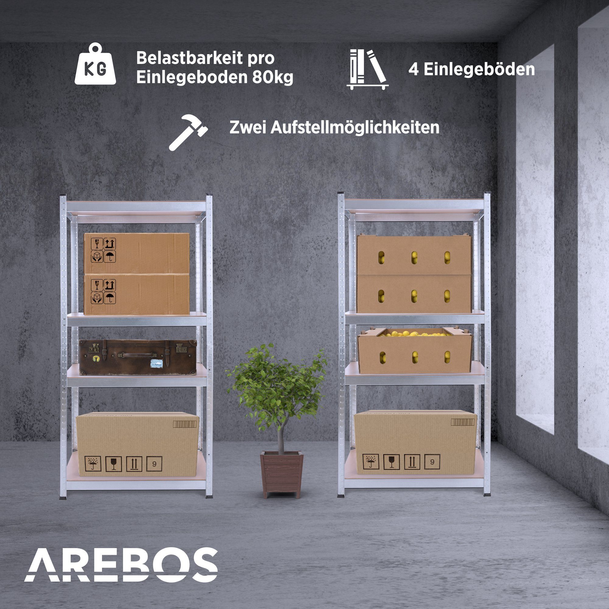 Arebos Schwerlastregal 160 x80x40 cm, 5 Böden, 320 kg Traglast, Steckregal, günstig online kaufen