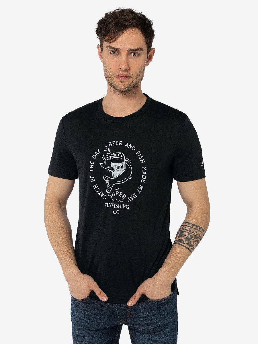 SUPER.NATURAL T-Shirt für Herren, Merino JUHOS FINEST Angel Motiv, atmungsaktiv