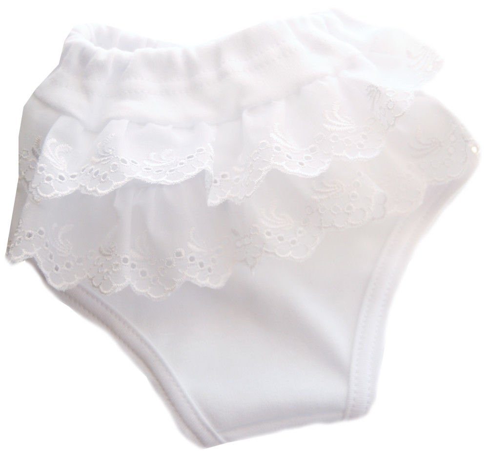 La Bortini Slip Baby Höschen mit Rüschen am Po in Weiß mit Spitzen aus reiner Baumwolle, mit Spitzen, 44 50 56 62 68 74 80 86 92 98 104
