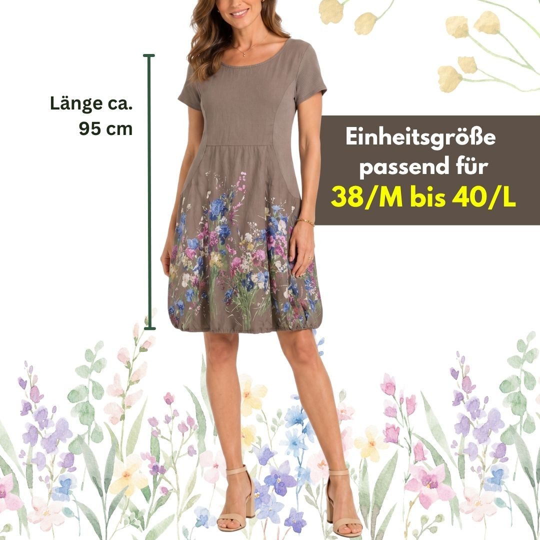 dy_mode Midikleid Damen Sommerkleid mit Blumenmuster Ballonkleid kurzarm Kurzarmkleid Leicht tailliert, 95 cm lang, Blumen-Print – Bild 4 von 5