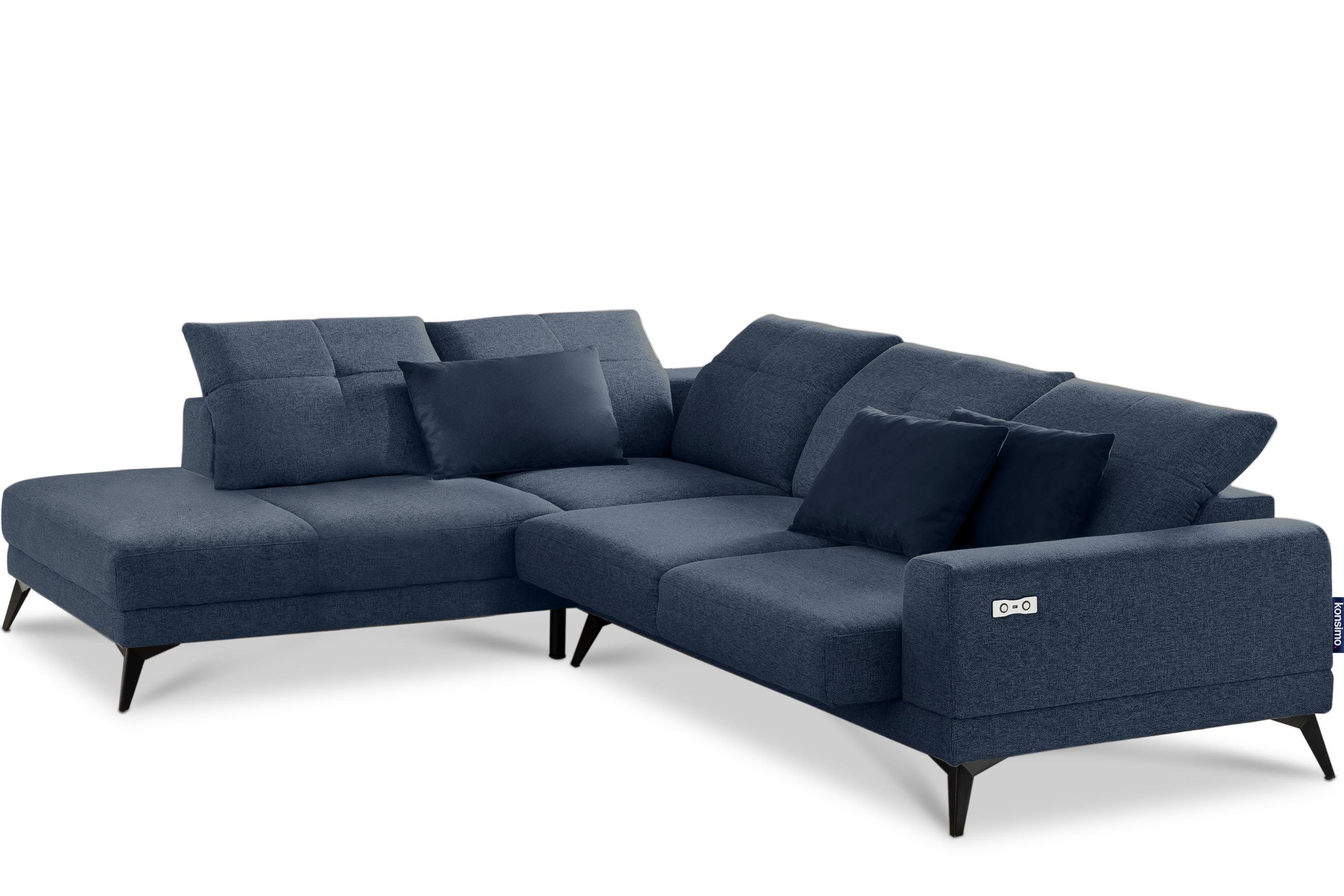 KONSIMO® Ecksofa DAVIDI Ecksofa, USB-Anschluss,verstellbare Kopfstützen