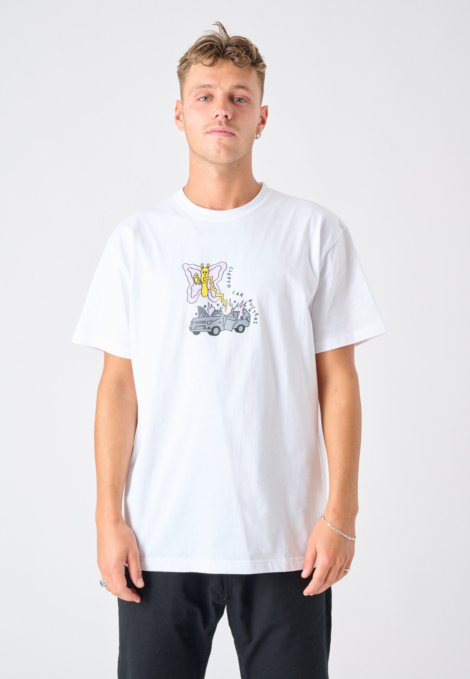Cleptomanicx T-Shirt Butterfly Buster (1-tlg) mit coolem Frontprint weiß