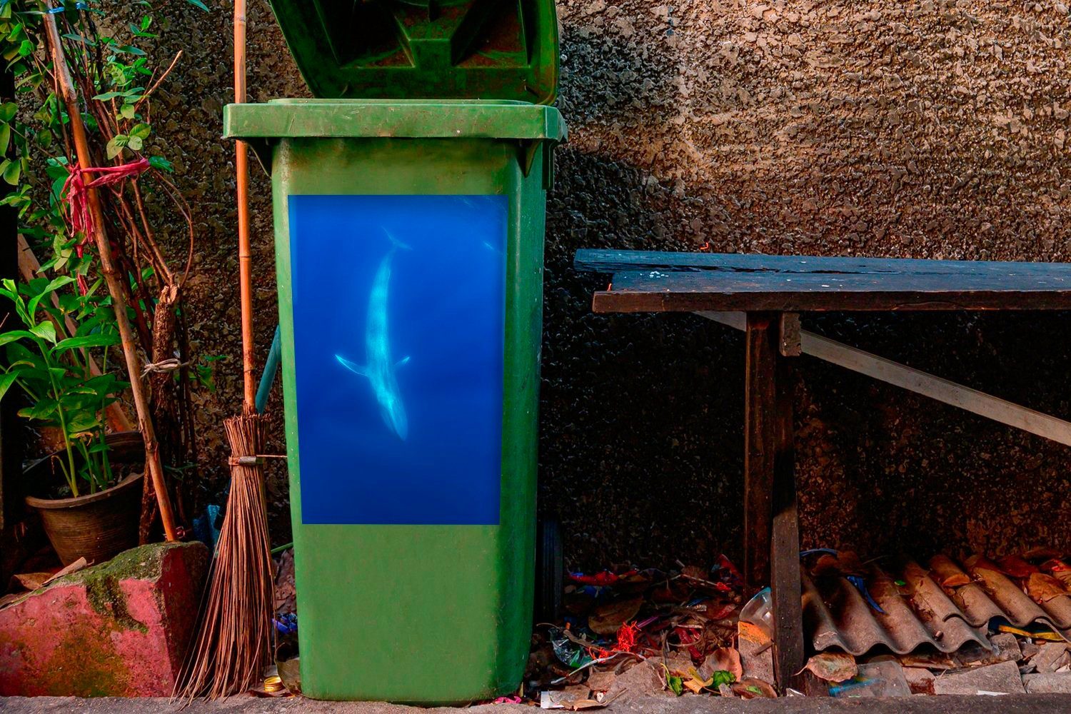 - Sticker, - Wandsticker Mülltonne, St), Wal Abfalbehälter Blau Blauwal (1 Mülleimer-aufkleber, MuchoWow Container,