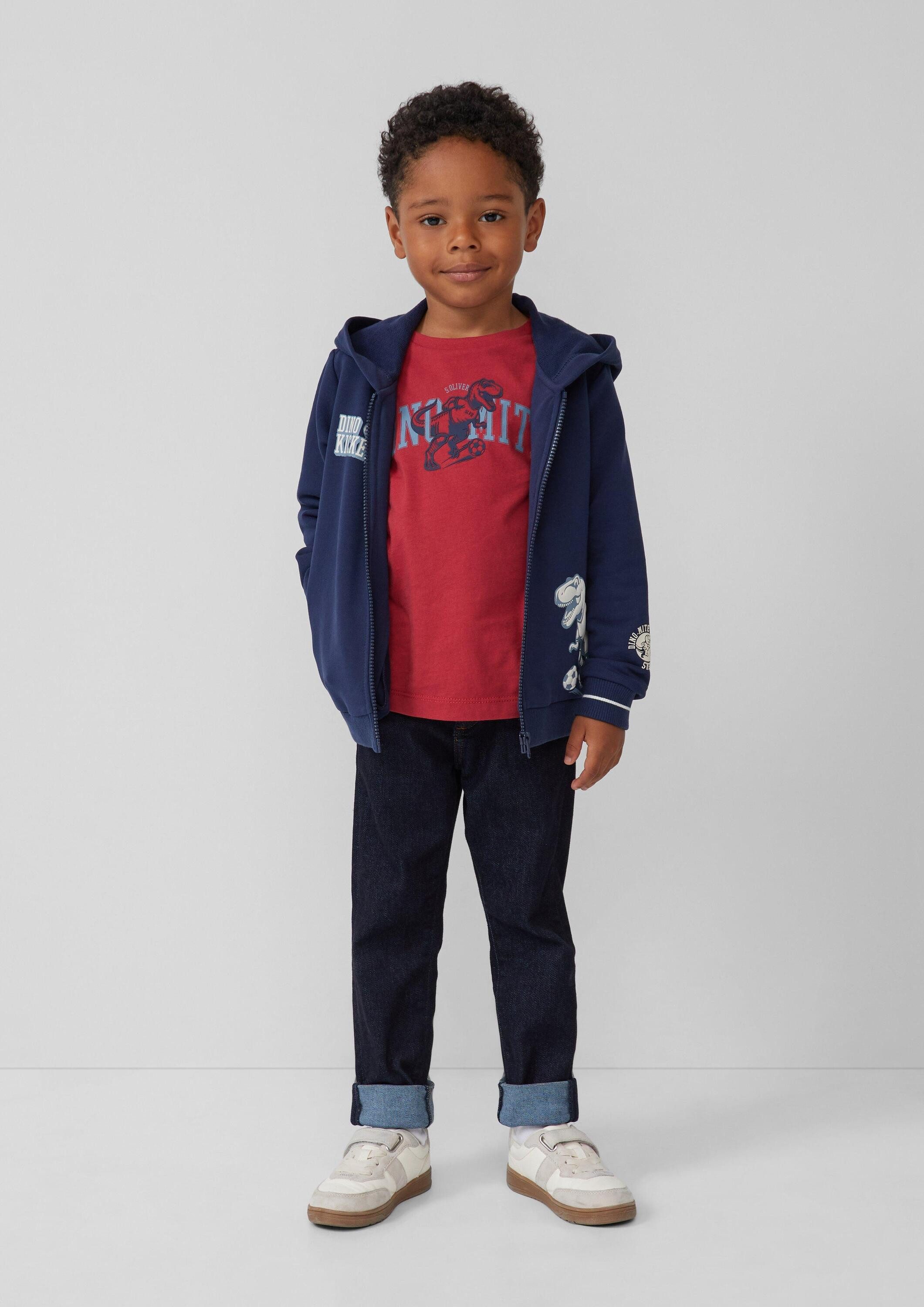 s.Oliver Sweatshirt Sweatshirt Jacke Kapuzen-Sweatjacke aus Baumwollmix mit Print-Detail – Bild 3 von 4