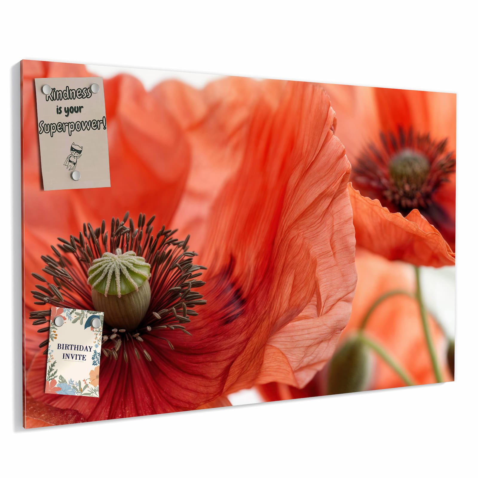Primedeco Memoboard Metall Mohnblüten – beschreibbar & magnetisch, (Inklusive Stift, Magnete und Montagematerial, 1-tlg., 9 verschiedene Größen), Magnetisch und Beschreibbar