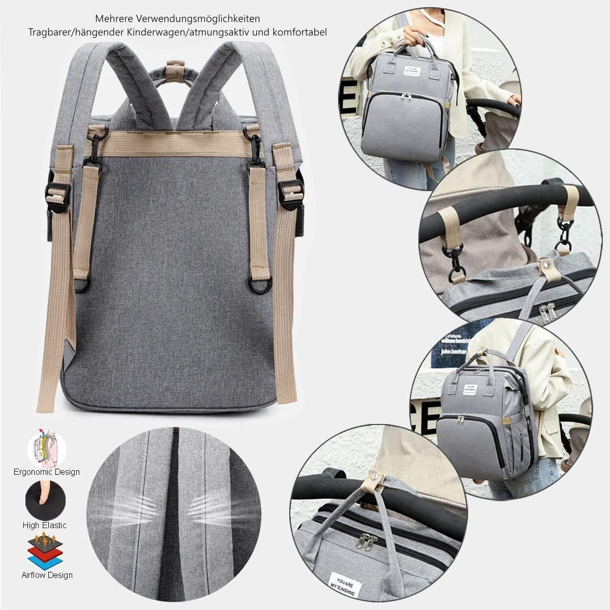 Fyrove Wickelrucksack Baby Wickelrucksack, Wickeltasche Multifunktions Reise Rucksack (mit Wickelunterlage multifunktional Wasserabweisend und Kinderwagengurte, Große Kapazität Rucksack für unterwegs)