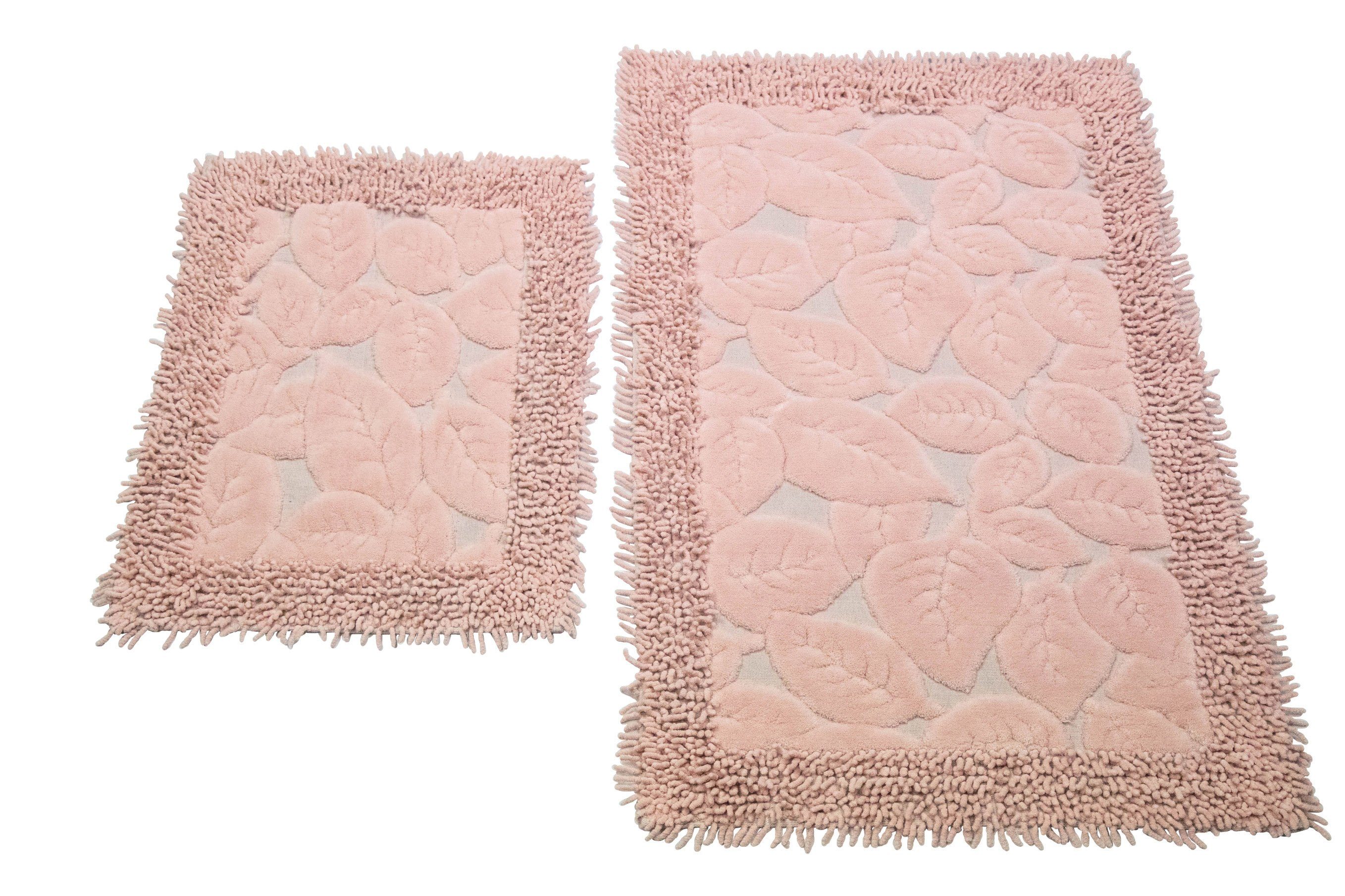 7.5 Carpetia, Badematten Höhe: rechteckig, - Design rutschfest Blätter waschbar 2-teilig rosa, Set Teppich mm