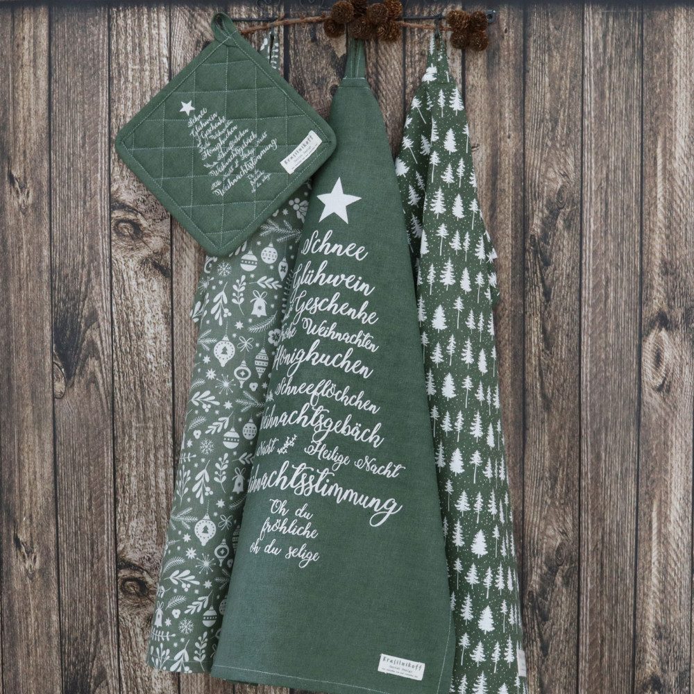 Krasilnikoff Geschirrtuch Geschirrtuch Christmas Forest Baumwolle 50x70cm Landhausstil, (1 Geschirrtuch), 100 % Baumwolle,Pflegeleicht: maschinenwaschbar