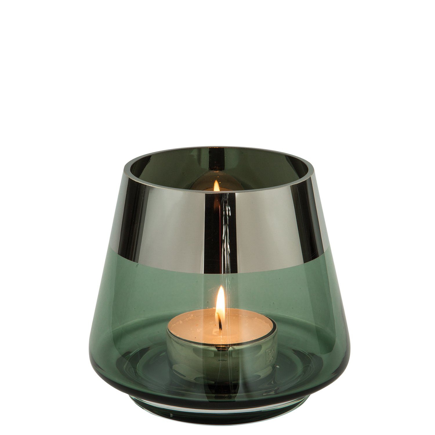 Fink Настольные лампы JONA Настольные лампы - H.13cm x D.15cm - Glas - dunkelgrün/silber (1xTeelichthalter, 1 St., Leuchte - Geschenk für Frauen), Windlicht Teelicht Торшеры - Eleganter Kerzenleuchter für Zuhause