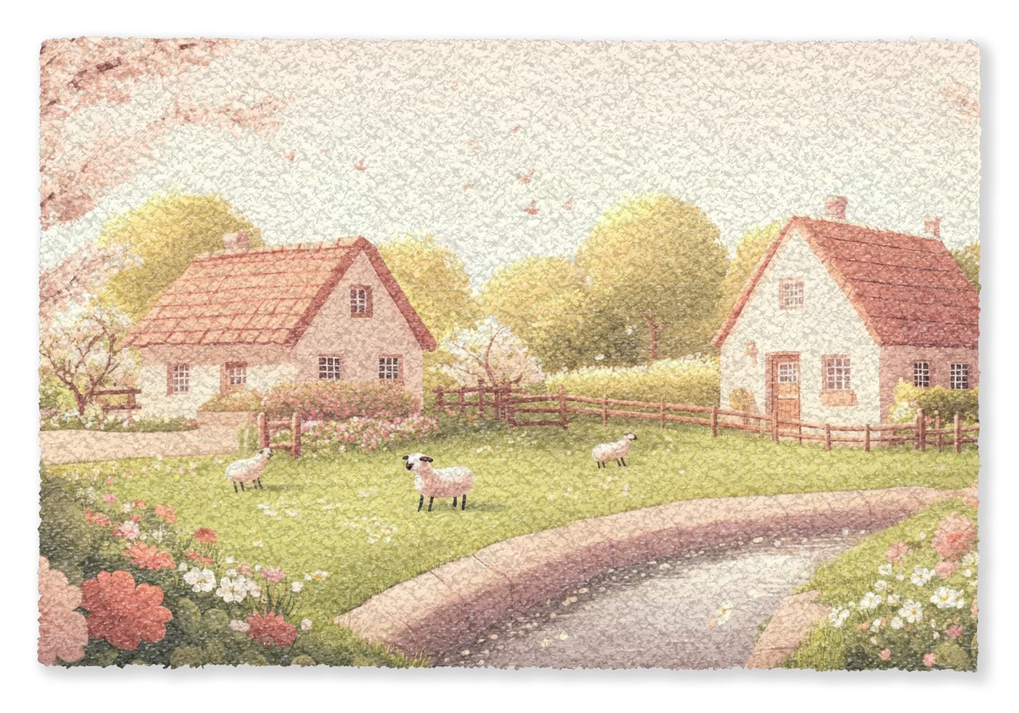 MuchoWow Fußmatte Schafe - Hütte - Landleben, Rechteckig, innen Schmutzfangmatte, Tür, Schmutzfänger Flur, Teppich, 60x40 cm