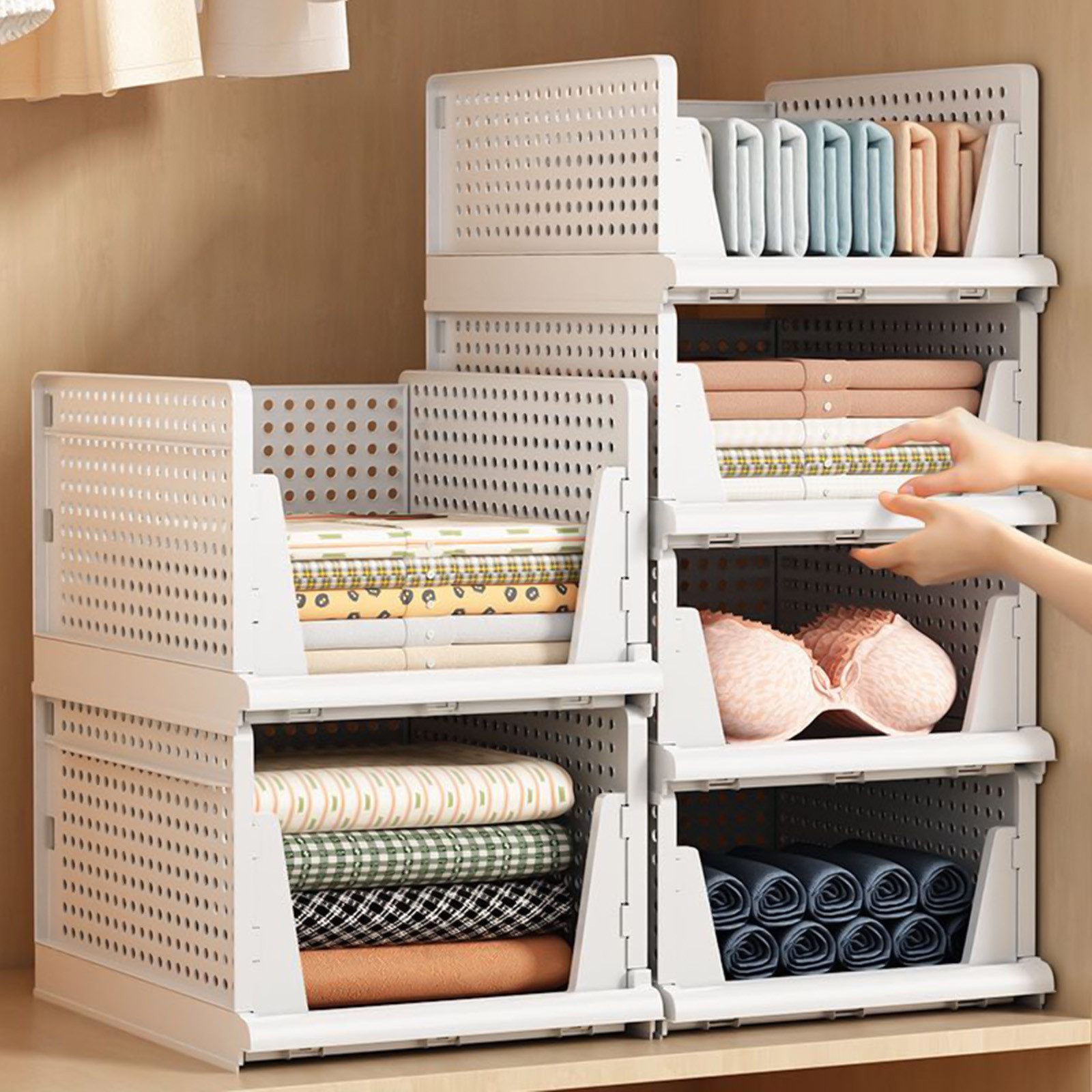 JEOBEST Schubladenbox Aufbewahrungsbox Schrank-Organizer Plastik Lagerkisten, (5 St) Klappbar und Stapelbar, für Zuhause Schlafzimmer Küche – Bild 2 von 5