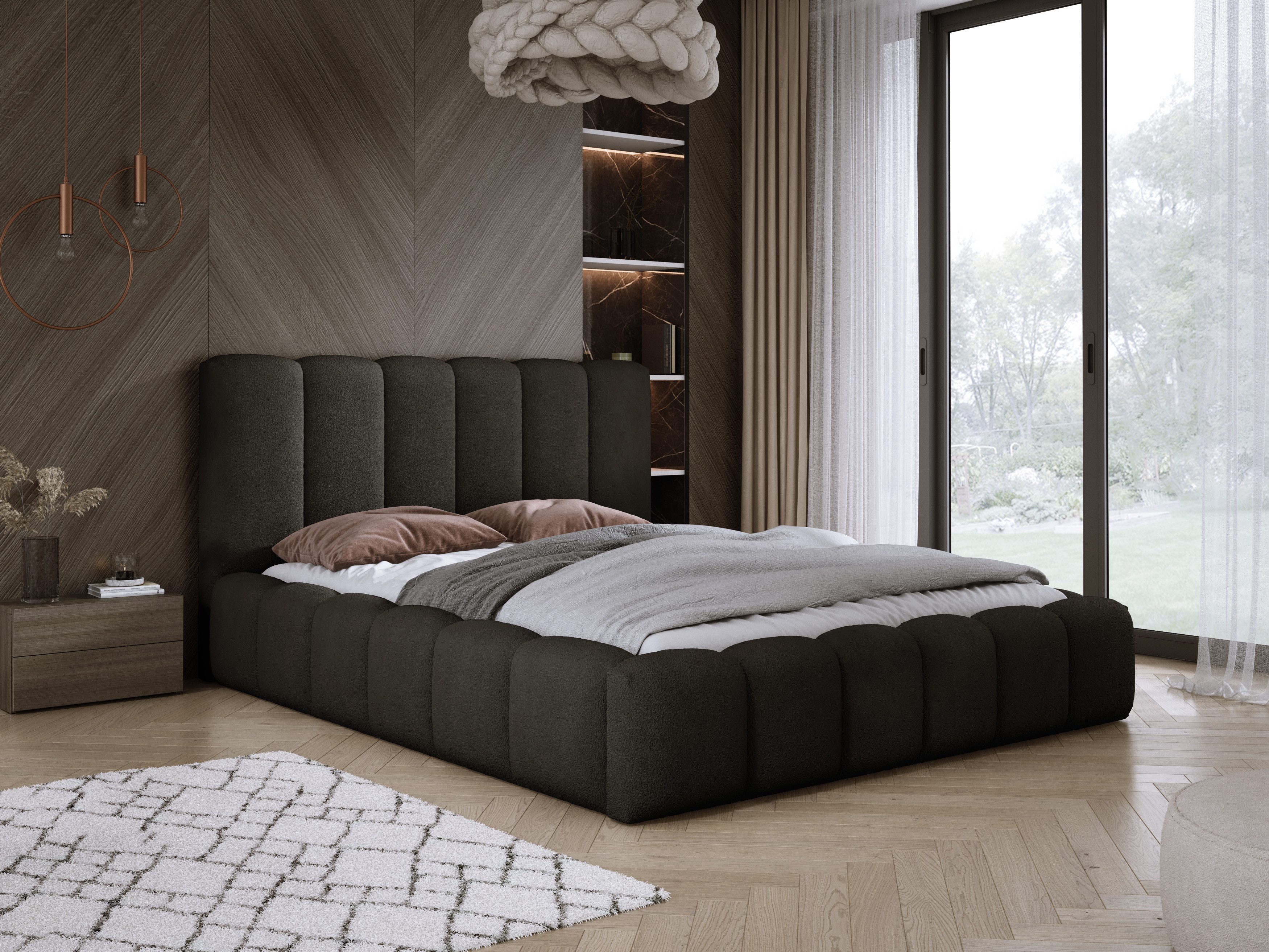 Parllo Polsterbett Bouclé Stoff Stauraum Hubfunktion Bettkasten Metallrahmen gepolstert (Boxbett ohne Matratze in vielen Farben, 1-tlg., 120x200 140x200 160x200 180x200 200x200cm), gepolstertes Kopfteil Bettkasten modern