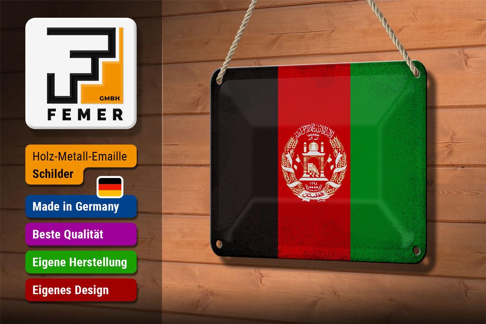 Femer GmbH Metallschild Flagge Afghanistan 18x12cm Afghanistan Vintage, (1 St), gewölbte Oberfläche, abgerundete Ecken, umgeschlagene Kanten