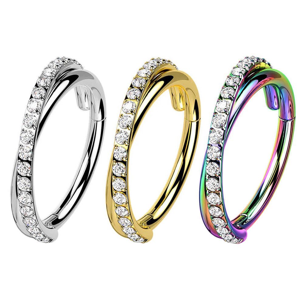 Taffstyle Nasenpiercing Septum Piercing Clicker Tragus Helix Piercing Doppel Ring Kristalle (Nasenpiercing Nasenring Nase Ohrpiercing Cartilage Ohr Tragus Helix Orbital Brust Intim Piercing Ring Lippenpiercing)