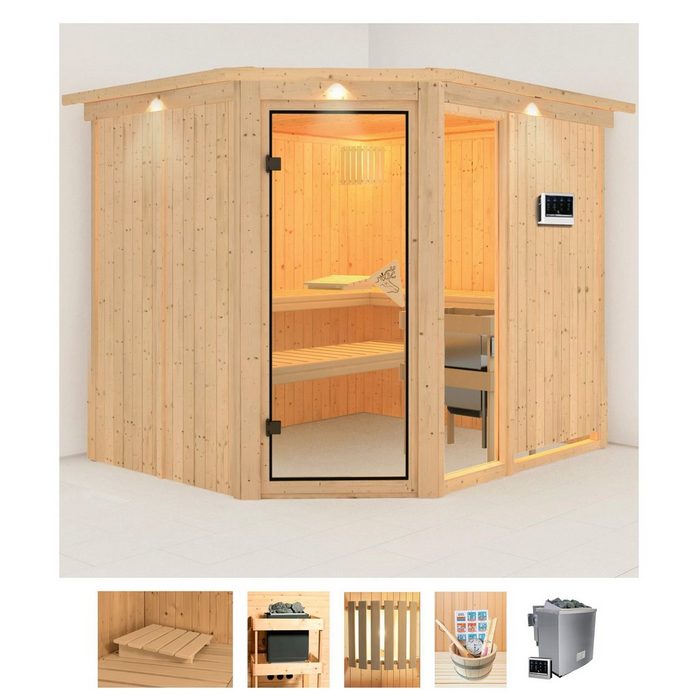 Karibu Sauna Frigga 3 BxTxH: 245 x 210 x 202 cm 68 mm (Set) 9-kW-Bio-Ofen mit externer Steuerung