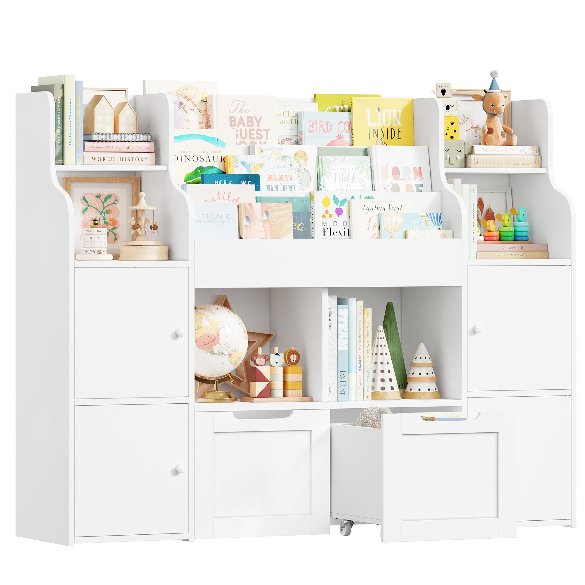 Homfa Kinderregal Spielzeugtruhe mit 2 Schubladen auf Rollen Bücherregal, K günstig online kaufen