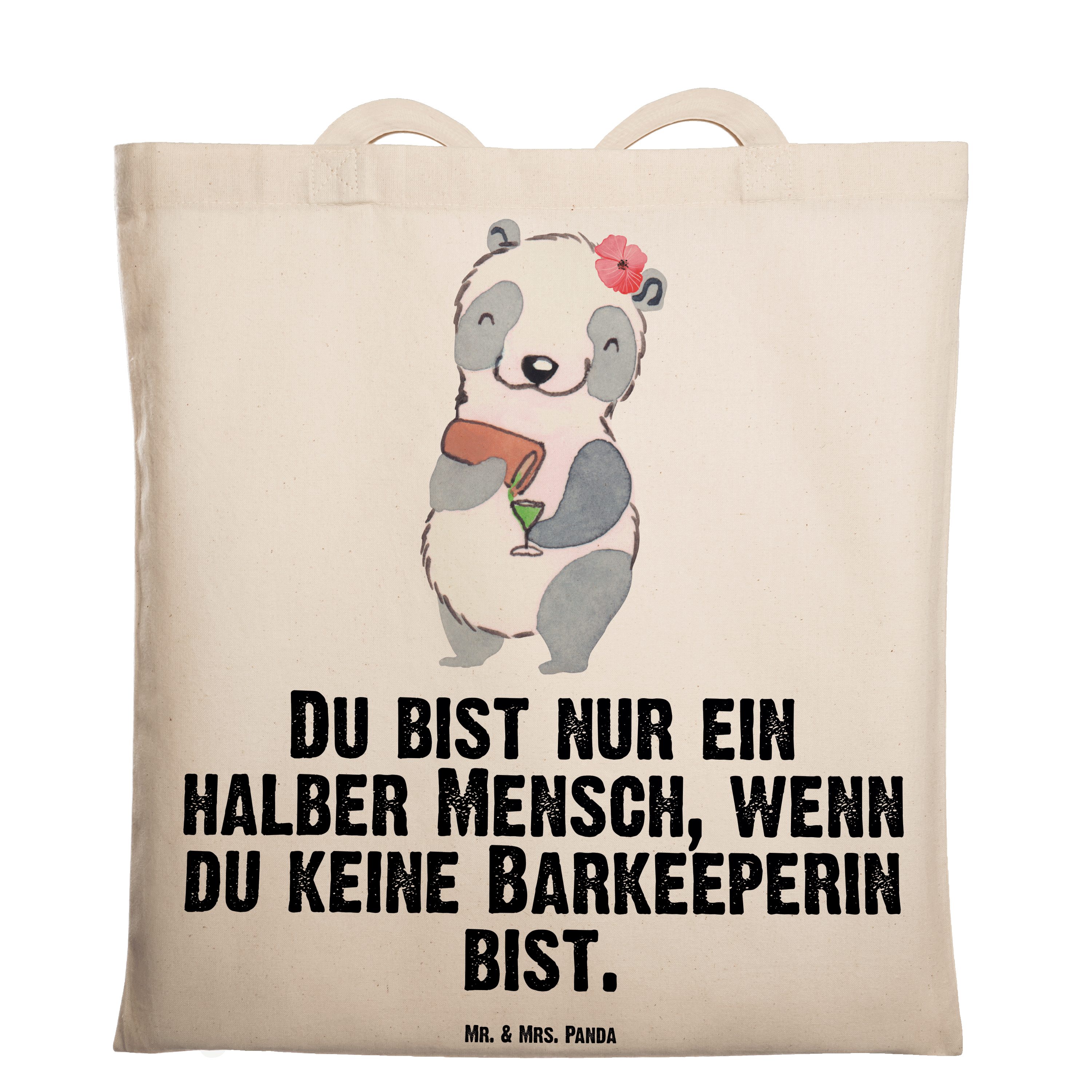 Mr. & Mrs. Panda Tragetasche Barkeeperin mit Herz - Transparent - Geschenk, Einkaufstasche, Beutel (1-tlg)
