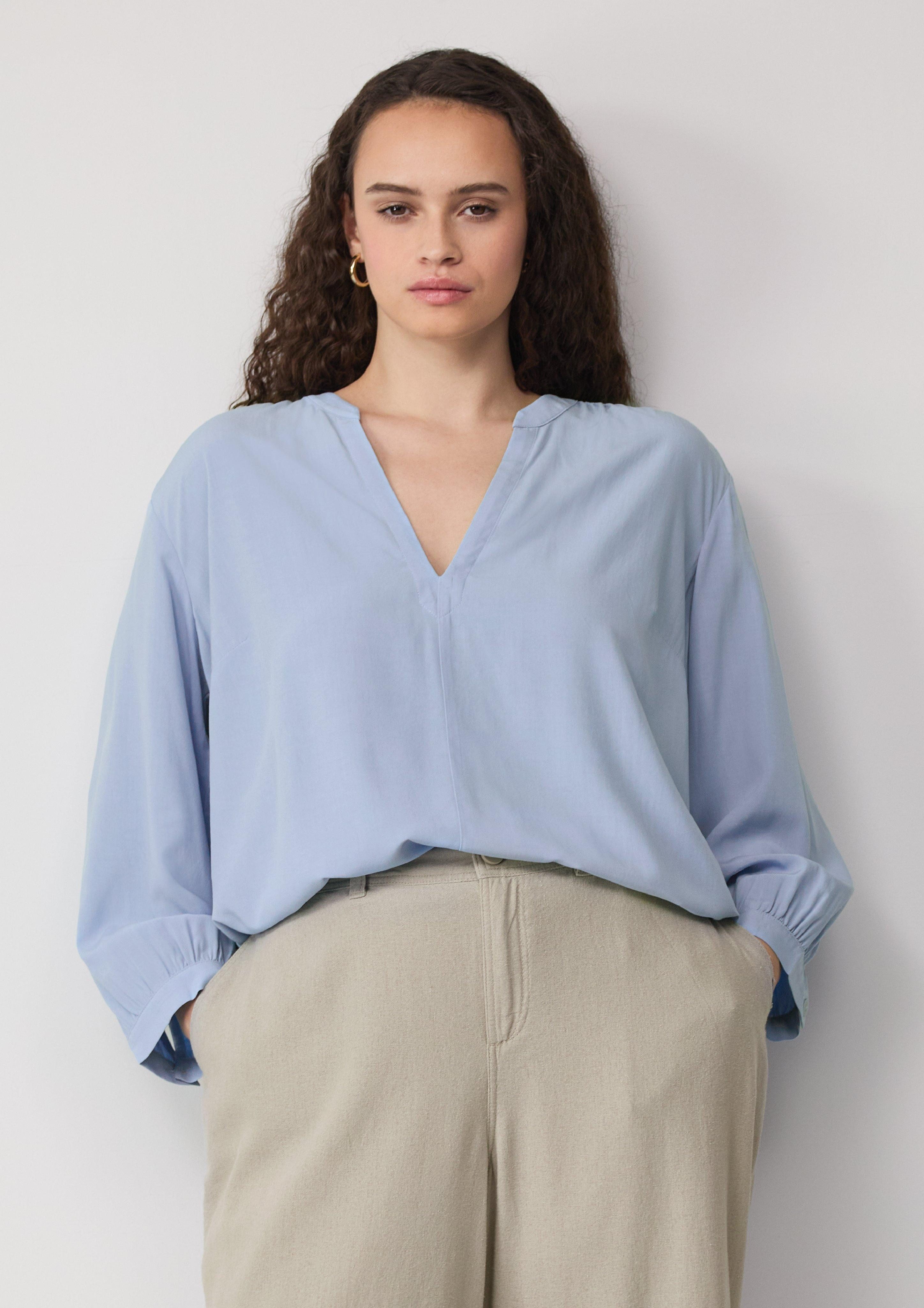 Langarmbluse Kurze Popeline-Bluse aus Viskose