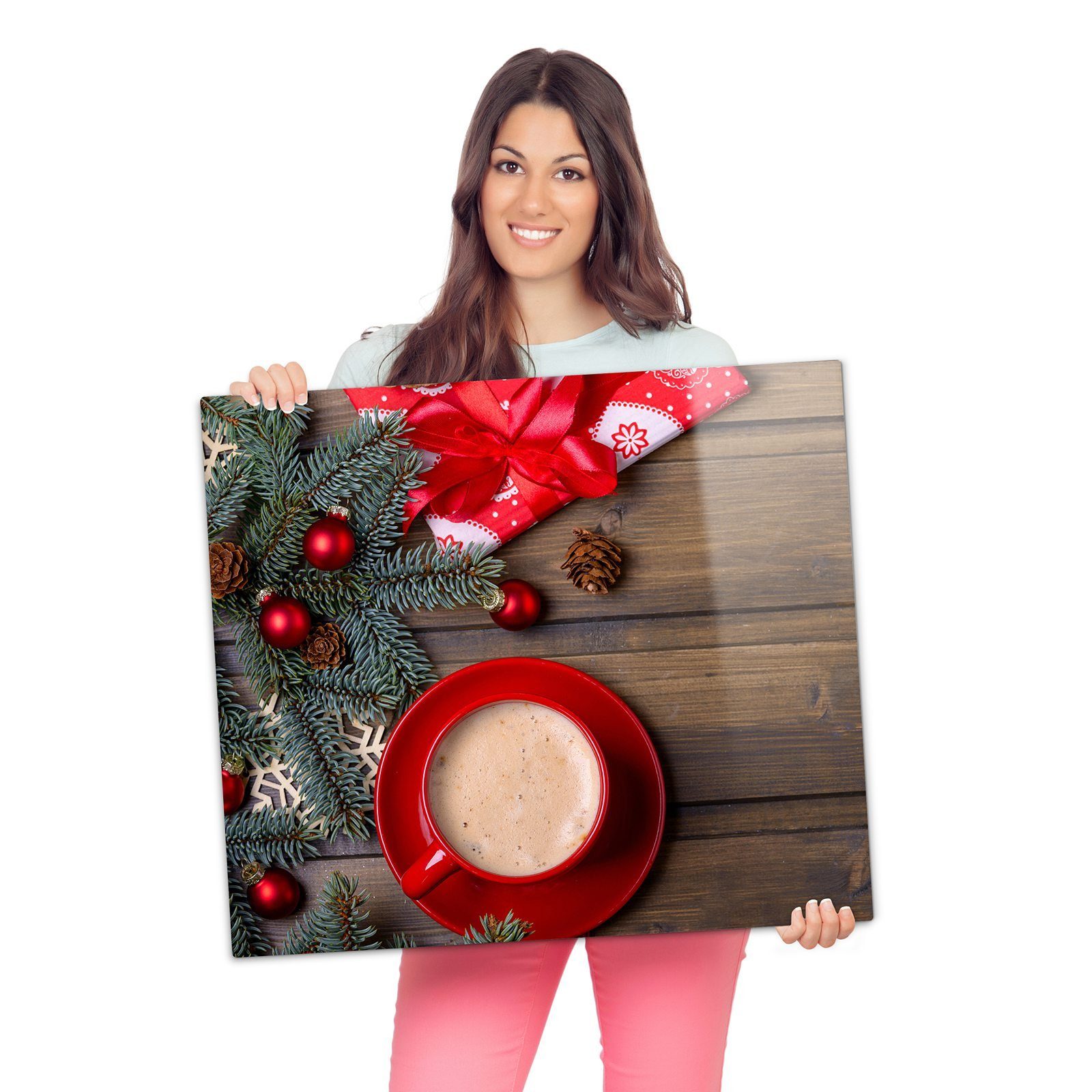 Herd-Abdeckplatte zur (1 tlg) aus Primedeco Weihnachtszeit, Spritzschutz Kaffee Glas, Herdabdeckplatte Glas