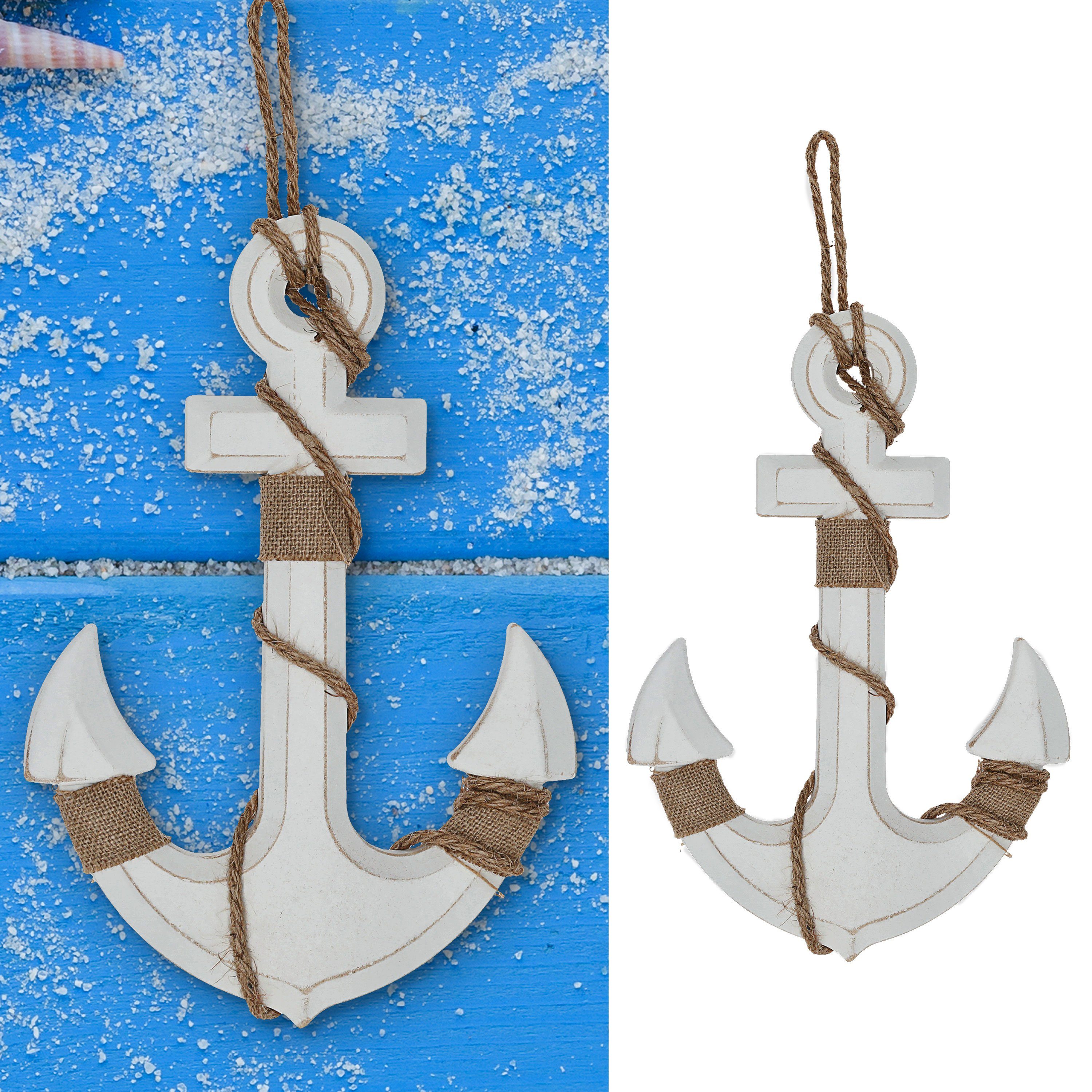 Dekoobjekt Deko Anker mit Tau 32x32x1cm weiß Antikfinish maritim Schiffsanker