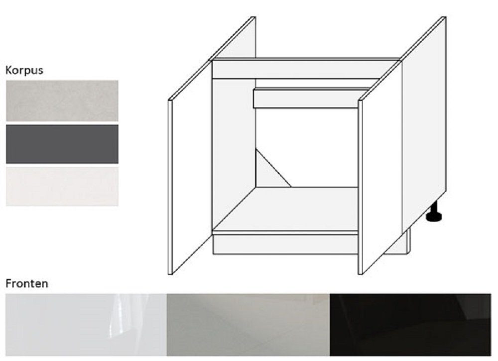 Korpus / Feldmann-Wohnen wählbar Spülenunterschrank Küchenschrank) grau Front matt lava ES-D8Z/80 - und Korpus- Hochglanz ESSEN (Unterschrank, Frontfarbe