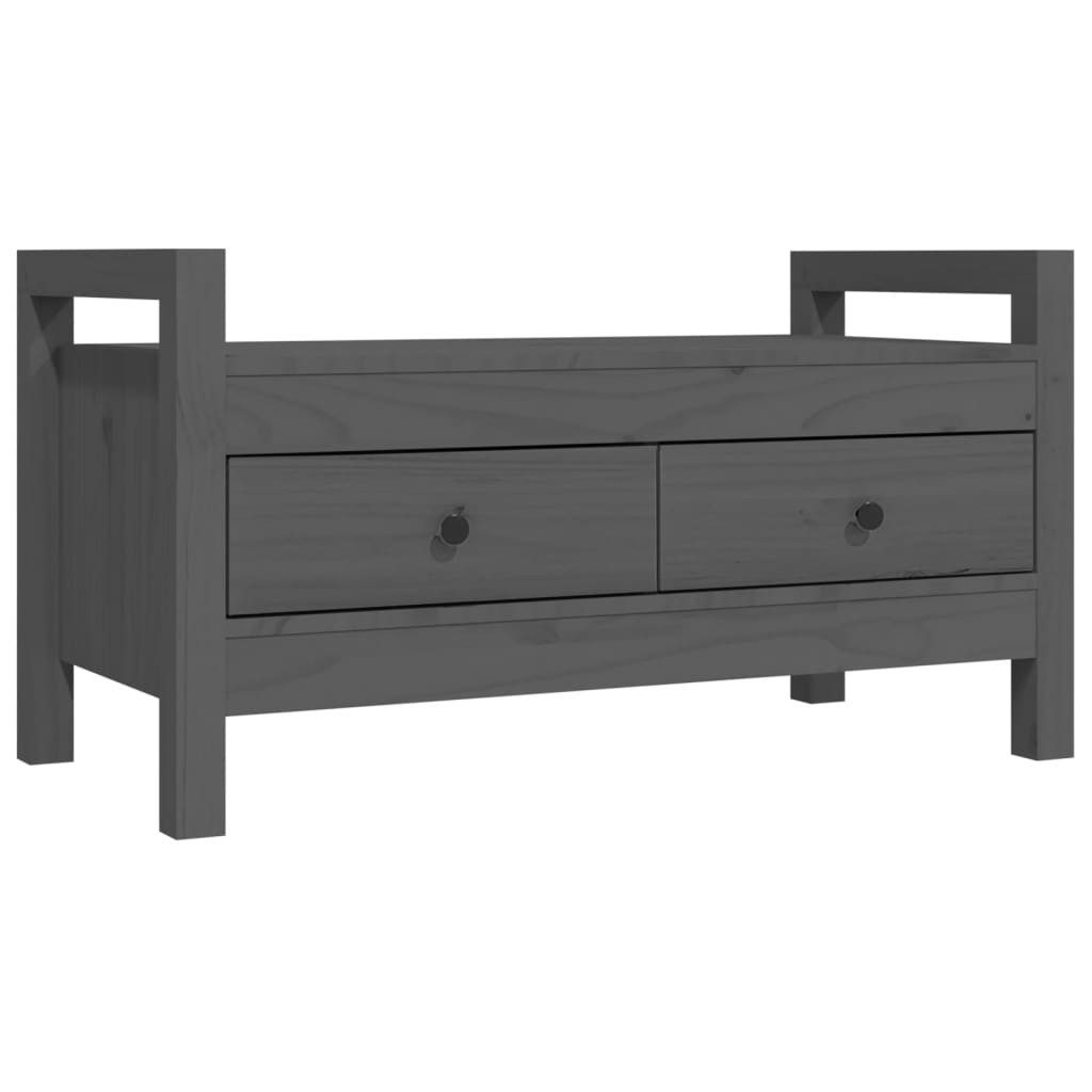 furnicato Truhenbank Flurbank aus massivem Kiefernholz 80 x 40 x 43 cm, Grau, Sitzbank mit zwei Schubladen für Stauraum im Eingangsbereich