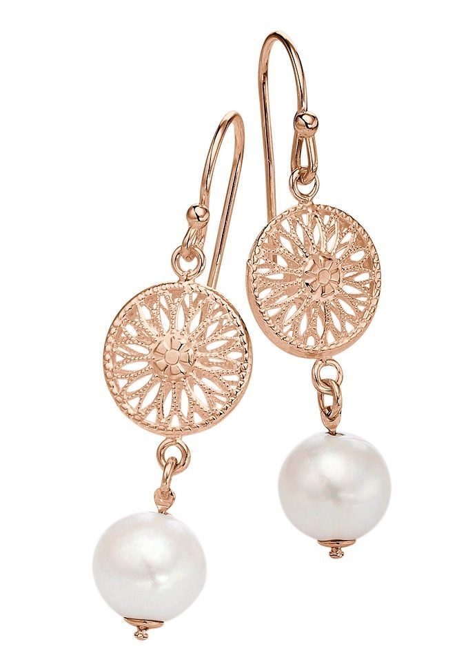 Firetti Paar Ohrhänger Schmuck Geschenk Ohrschmuck Ohrhaken Sonne Blume Perle, mit Süßwasserzuchtperle