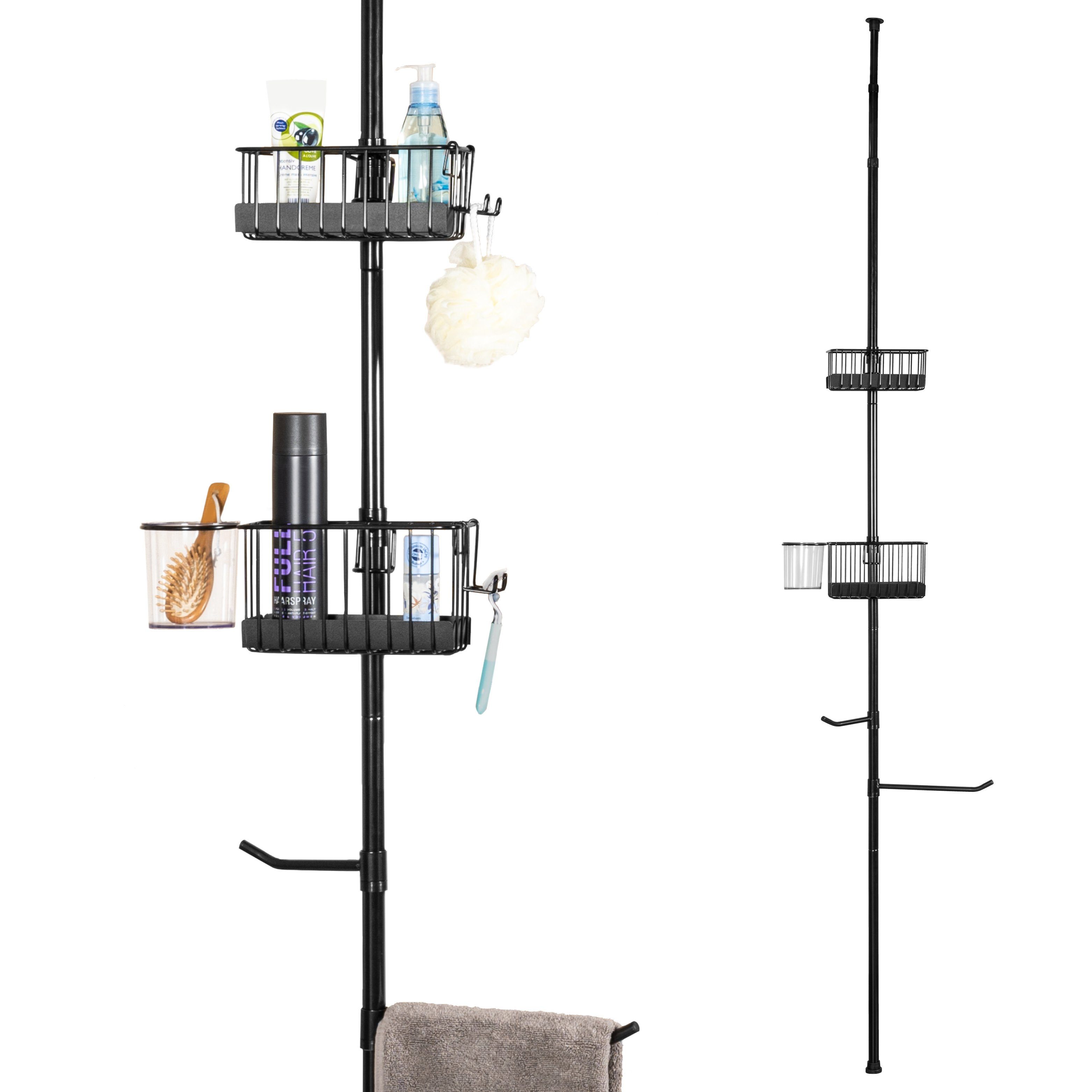 2 Teleskop-Badregal, schwarz Teleskopregal Stangen, | Teleskop-Stange 2 bremermann bremermann Körbe, bis schwarz