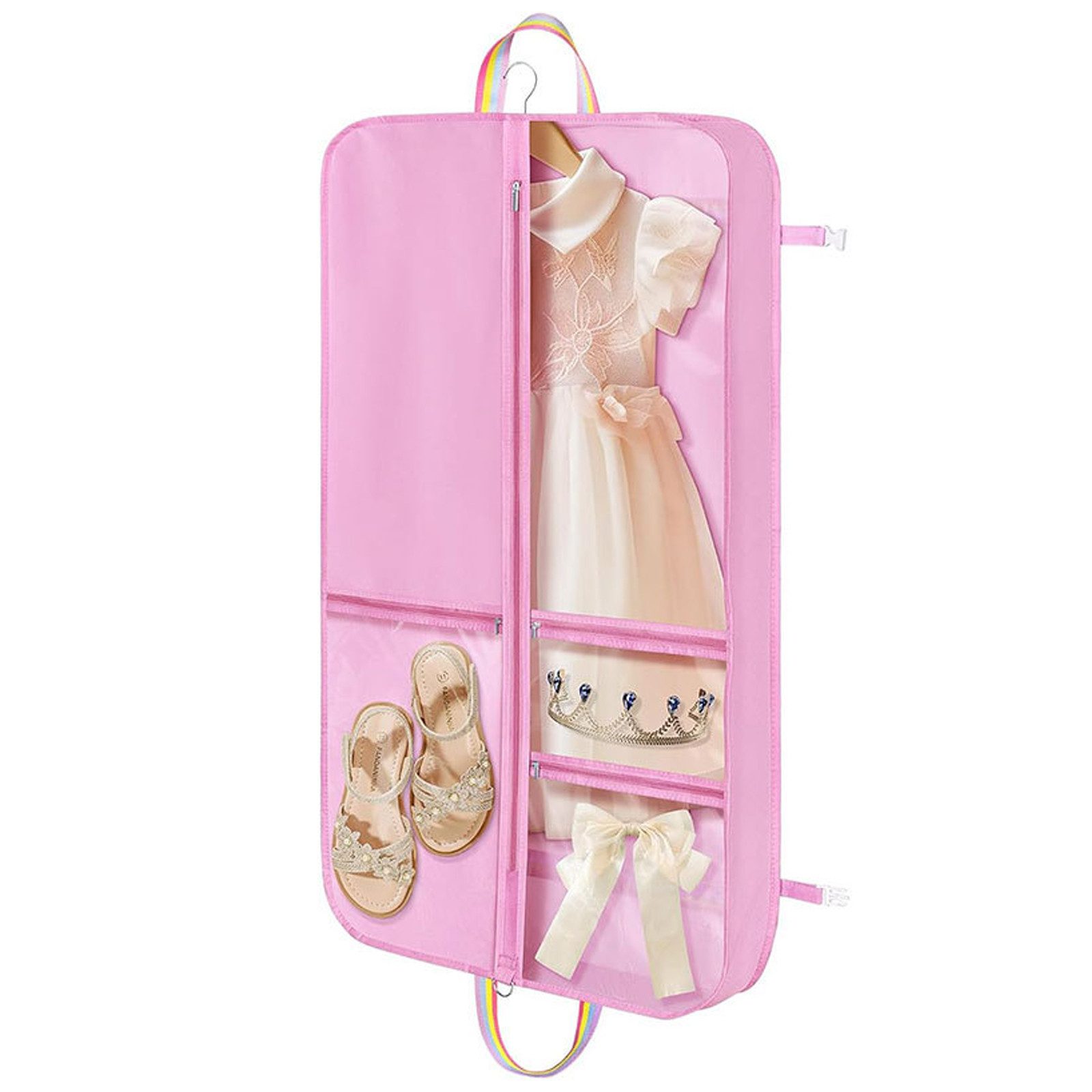 BOOD Kleidersack Rosa Tanz-Kleidersack mit mehreren Fächern für Kinderkleidung (Packung, 1 St., Kleidersack für Tanzbekleidung, Griffe im Regenbogen-Design) Zusammenklappbar für einfachen Transport von BOOD