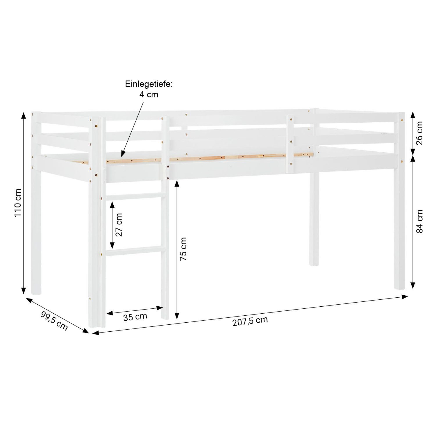 Homestyle4u Hochbett 90x200 Stockbett Kinderbett Holz Kiefer Weiß Lila Beig günstig online kaufen