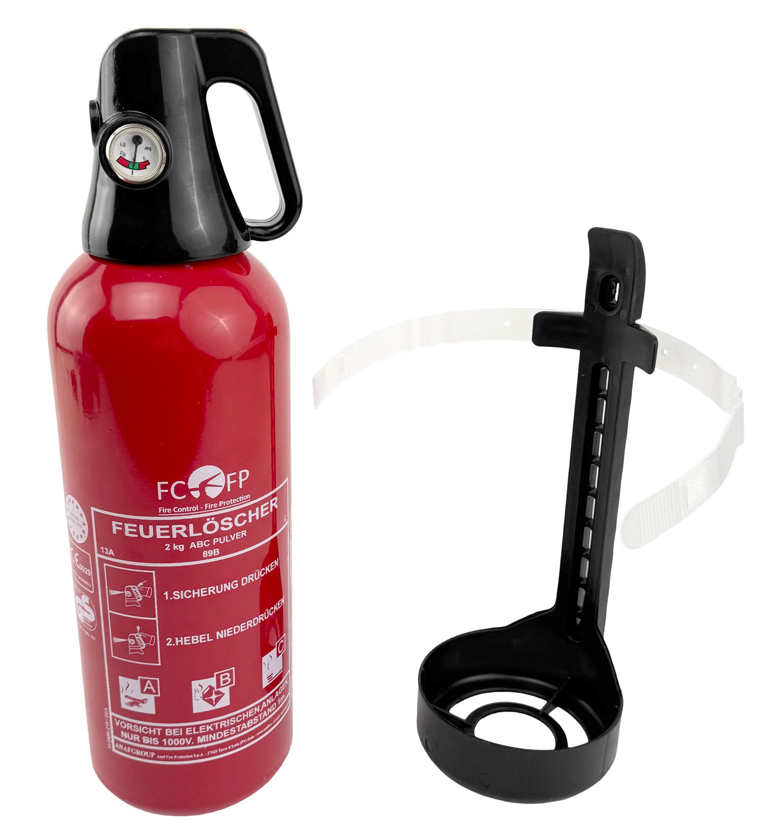 ANAF Pulver-Feuerlöscher ABC Aluminium-Pulverfeuerlöscher 2 kg mit 4 LE KFZ Halterung, Pulver